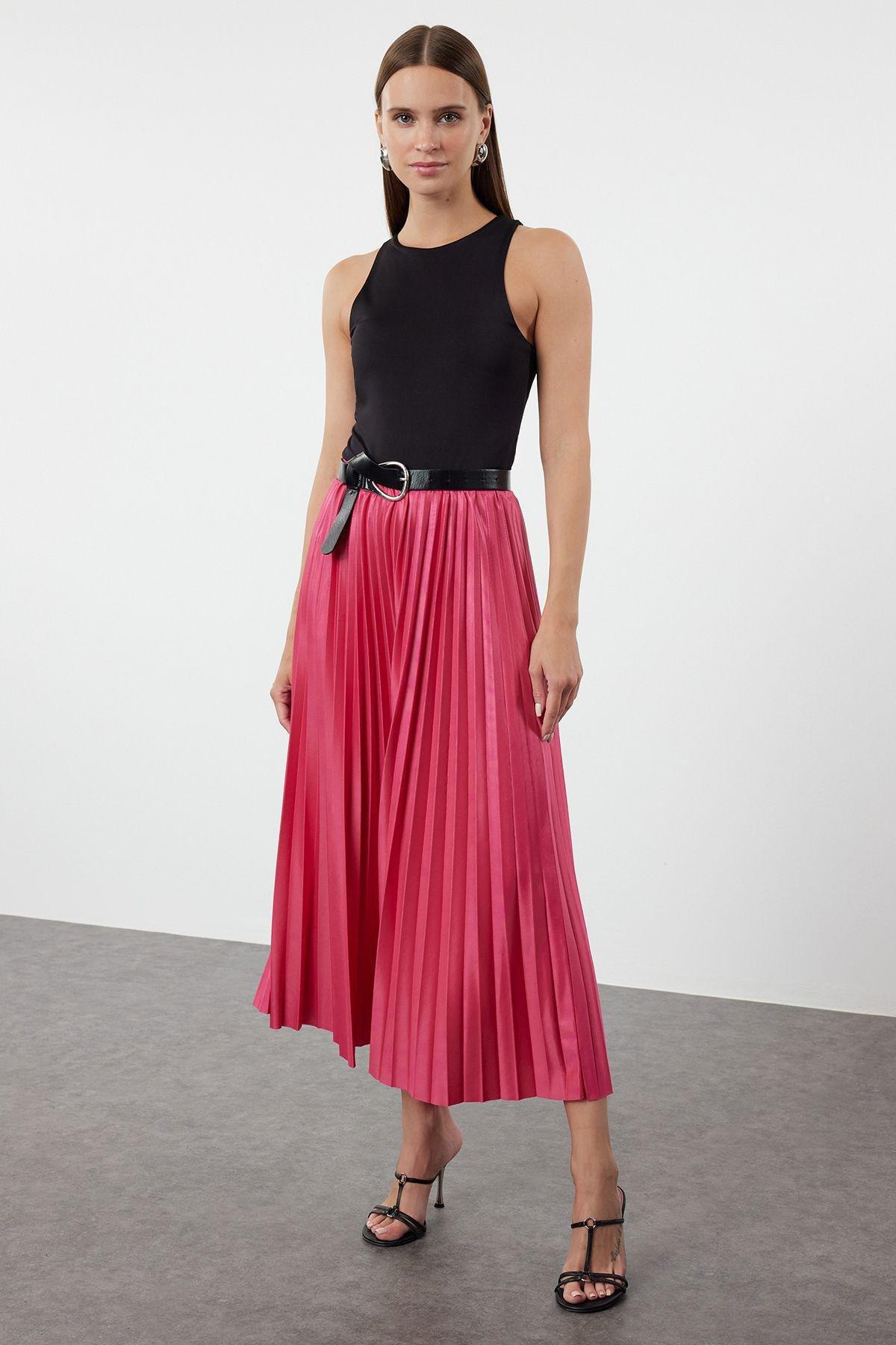 Fuchsia Pleated Animal Print Skirt TWOSS24ET00041, , large image number 1