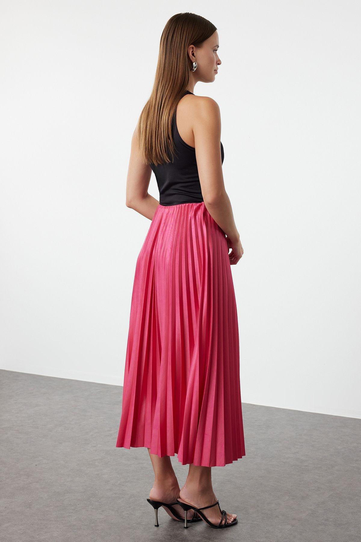 Fuchsia Pleated Animal Print Skirt TWOSS24ET00041, , large image number 4