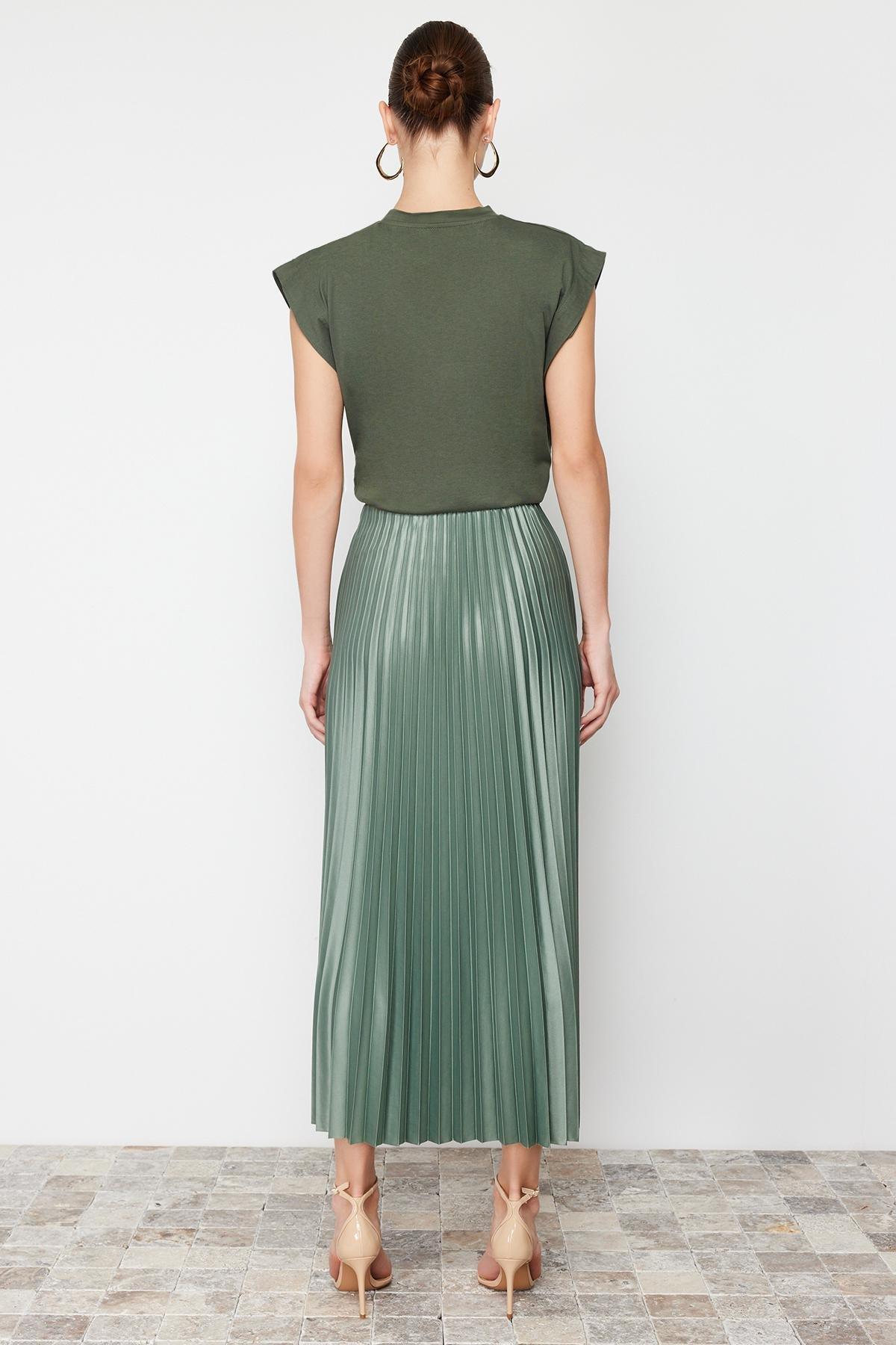 Green Pleated Maxi Knitted Skirt, , large image number 1