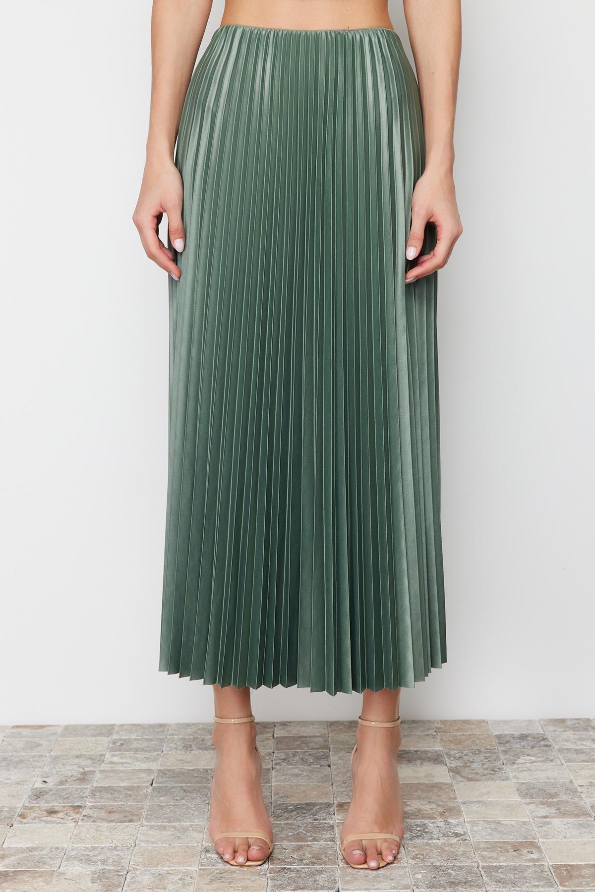 Green Pleated Maxi Knitted Skirt, , large image number 4