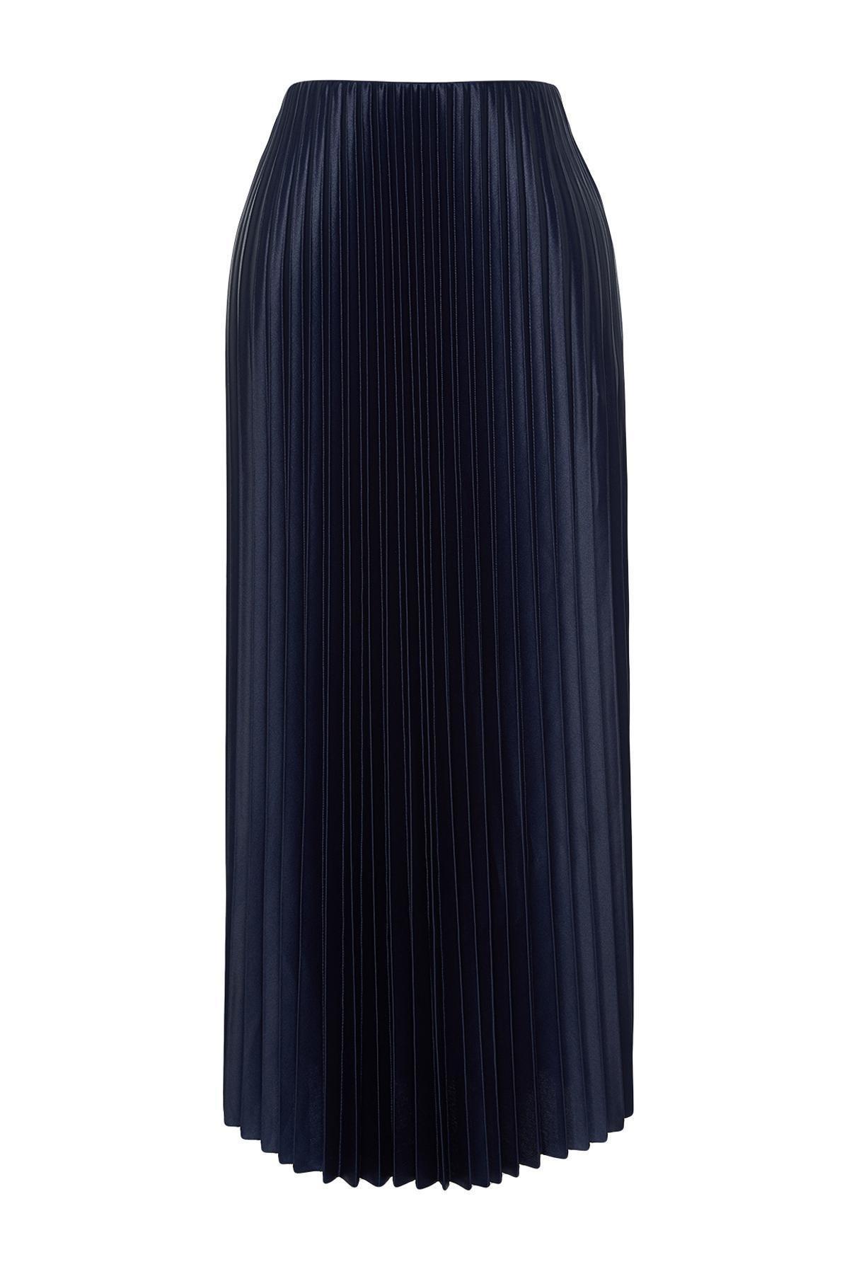 Navy Pleated Maxi Knitted Skirt, , large image number 6