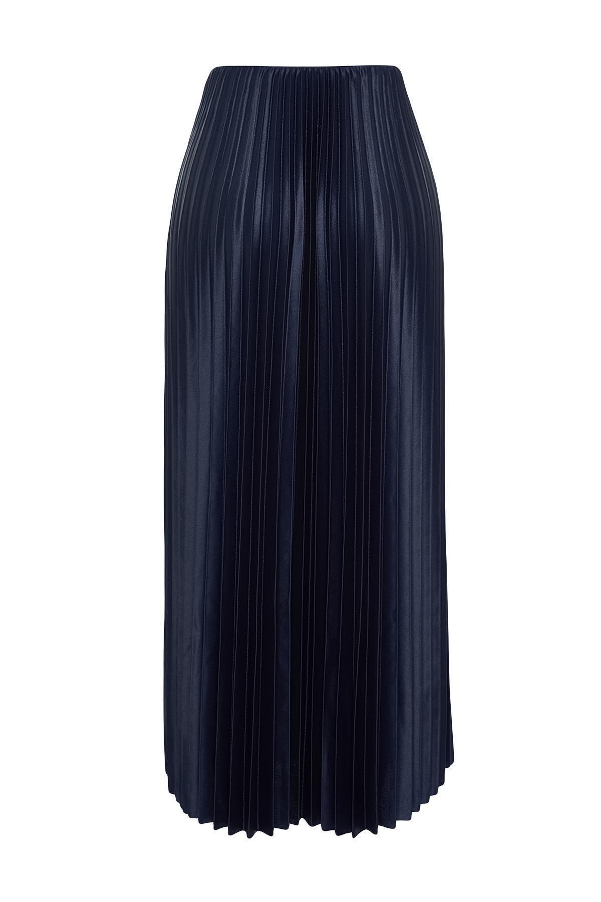 Navy Pleated Maxi Knitted Skirt, , large image number 7