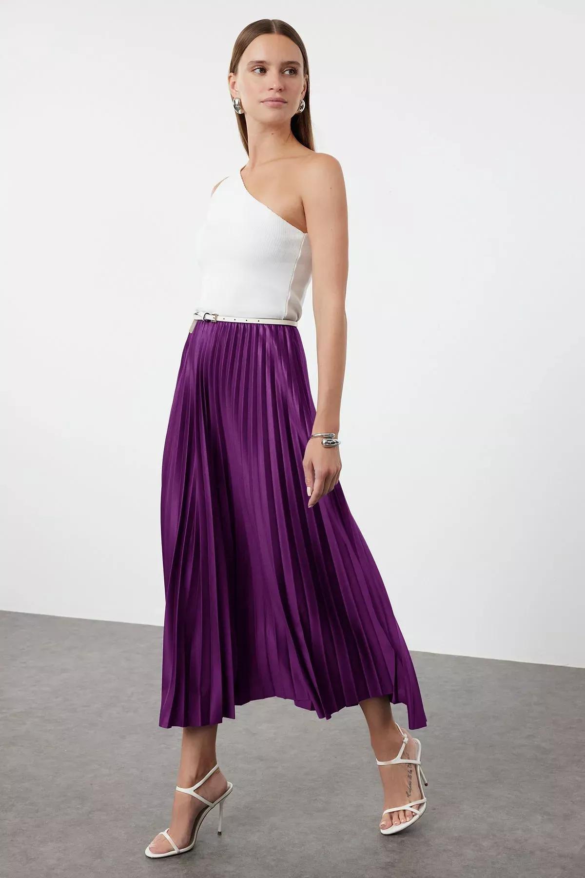 Purple Pleated Maxi Skirt, , large image number 0