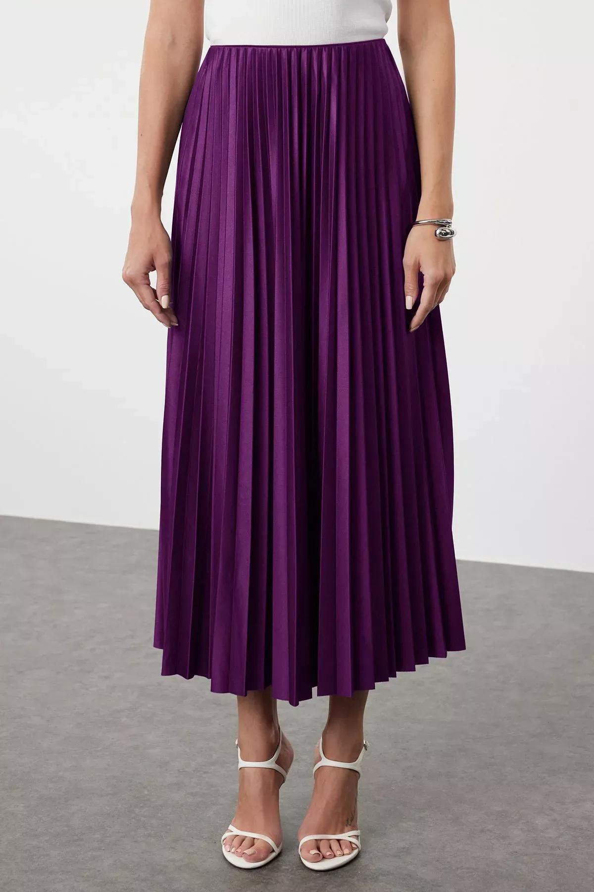 Purple Pleated Maxi Skirt, , large image number 2
