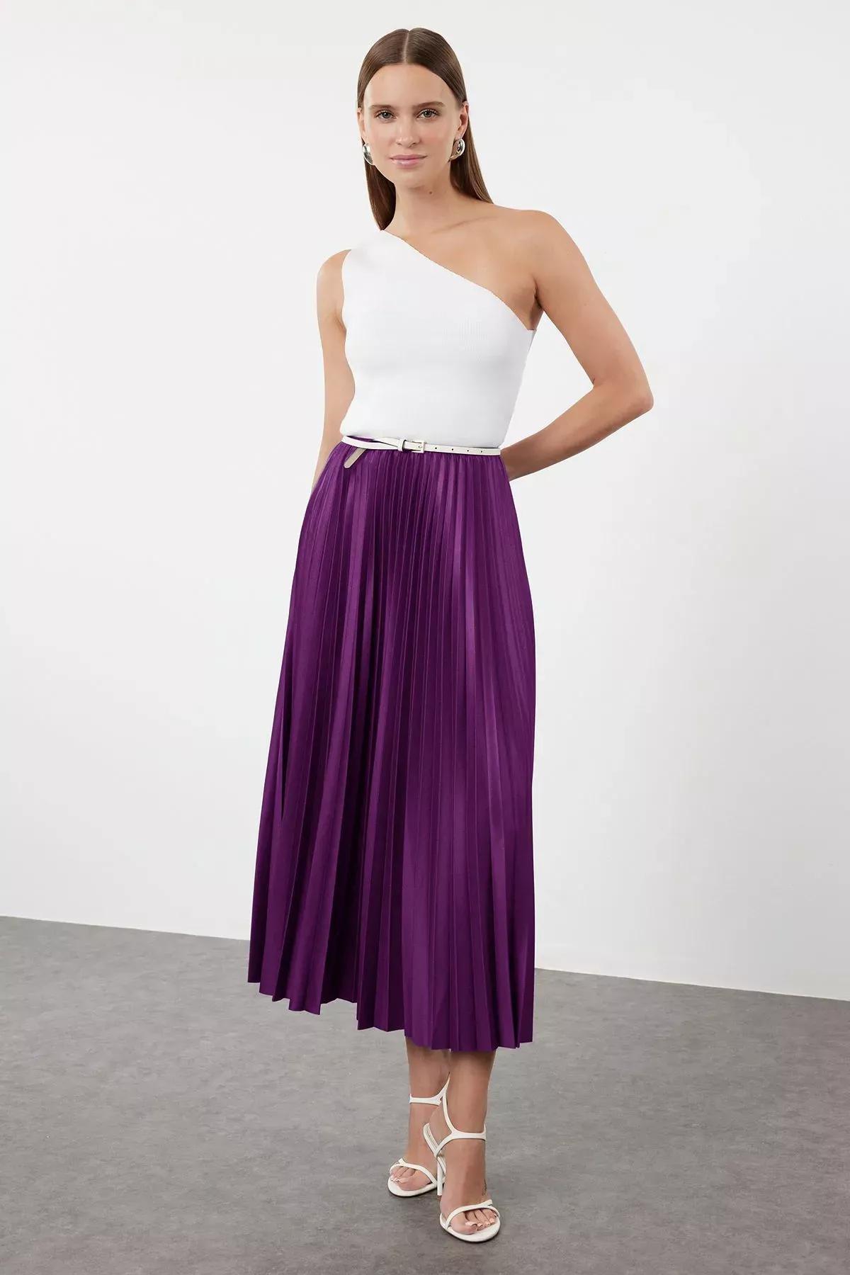 Purple Pleated Maxi Skirt, , large image number 3