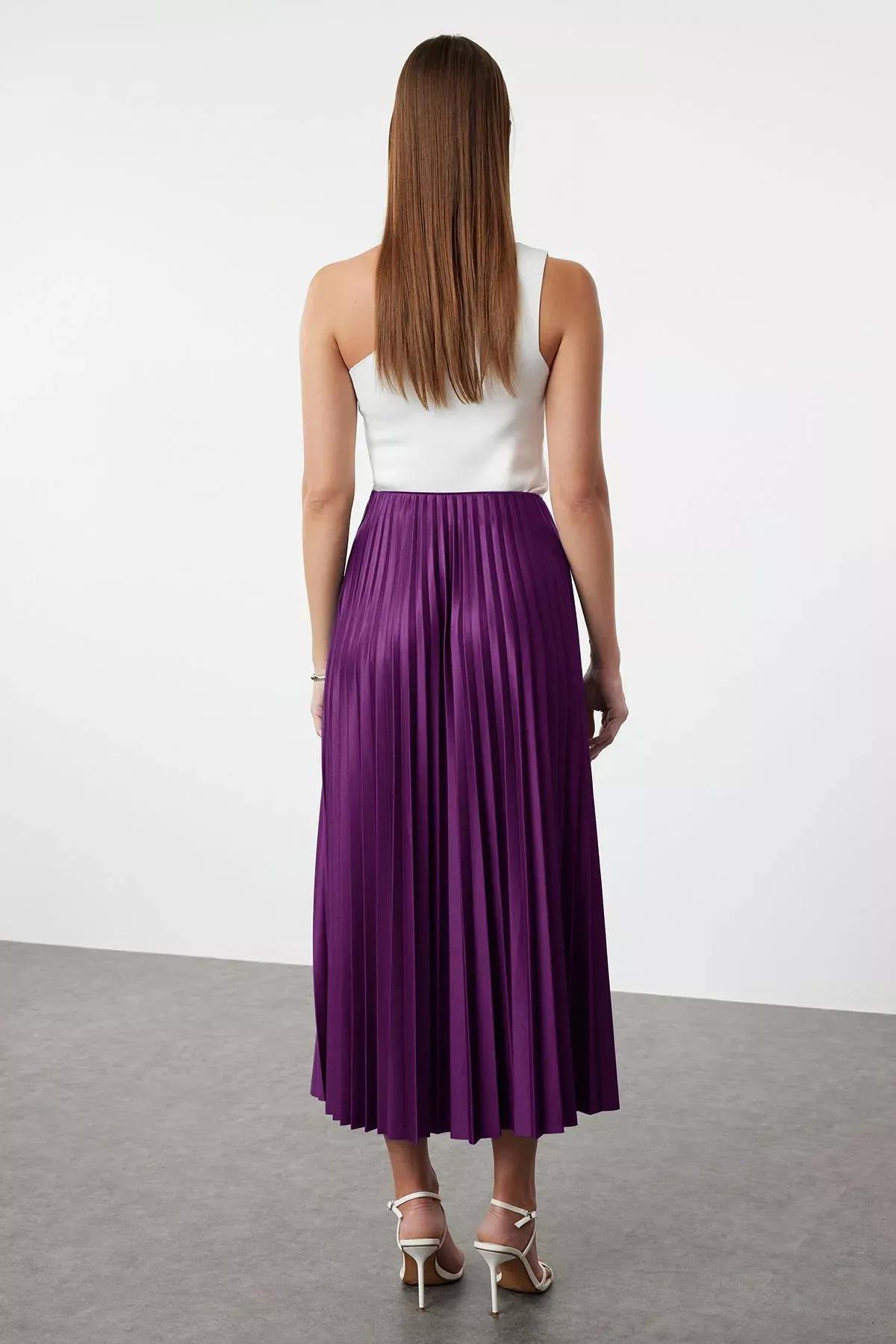 Purple Pleated Maxi Skirt, , large image number 4