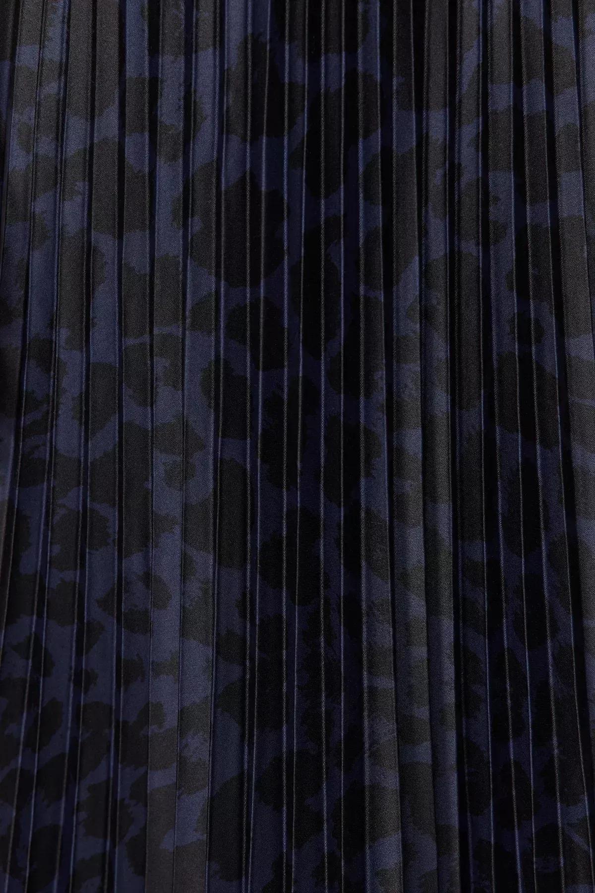 Navy Pleated Printed Skirt, C101_5656, large image number 4
