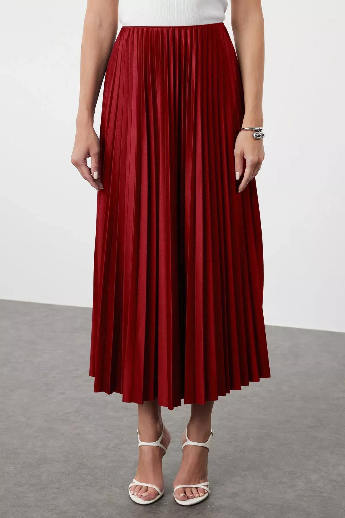 Burgundy Pleated Maxi Skirt, , large image number 1
