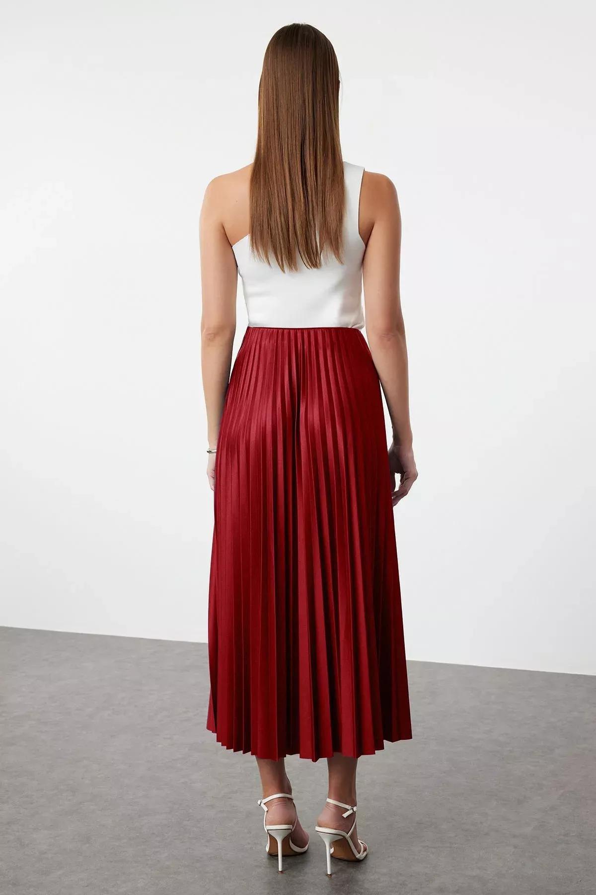 Burgundy Pleated Maxi Skirt, , large image number 4