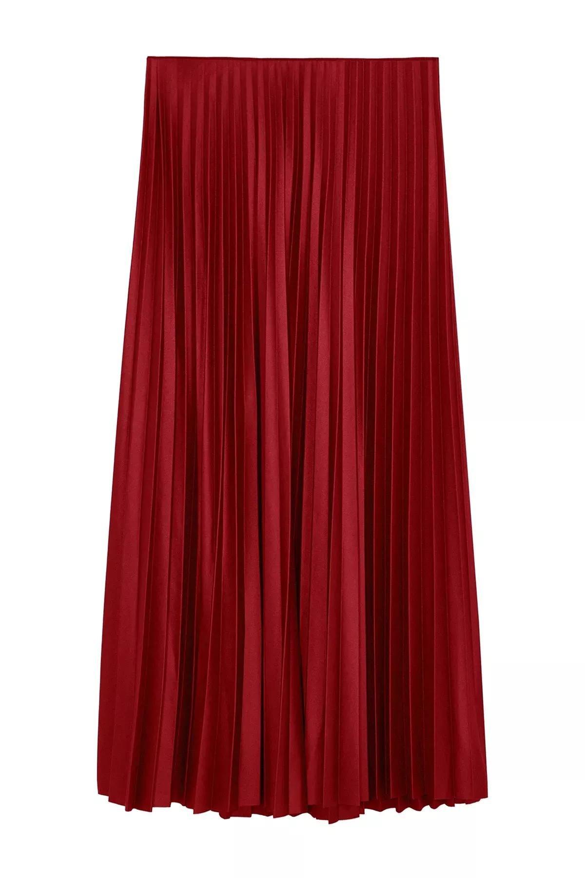 Burgundy Pleated Maxi Skirt, , large image number 5