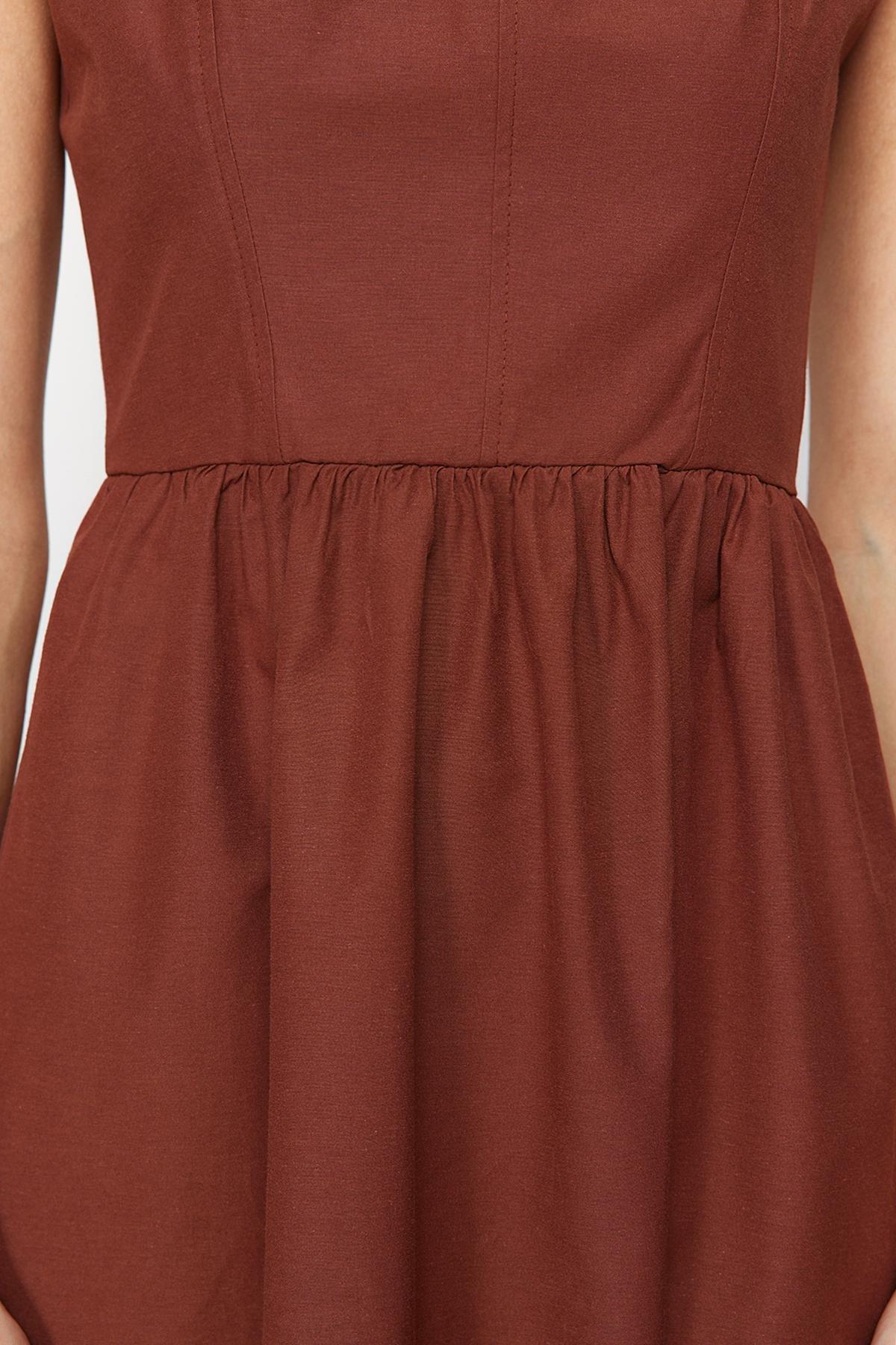 Brown Stitched Detailed Woven Midi Dress, , large image number 3
