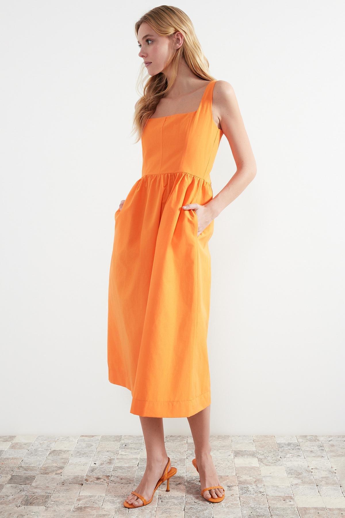 Orange Midi Corset Dress TWOSS24EL00038, , large image number 0