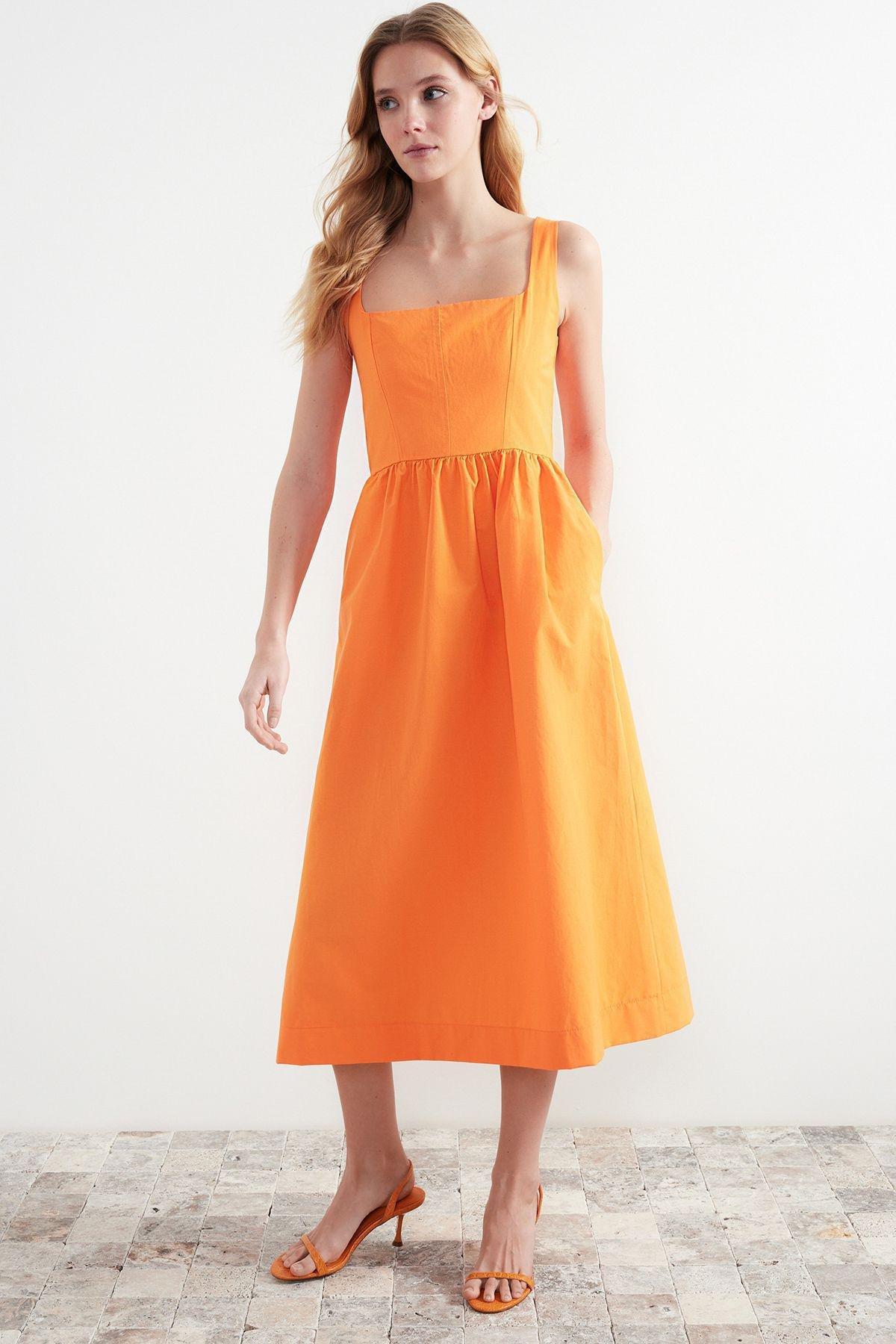 Orange Midi Corset Dress TWOSS24EL00038, , large image number 1