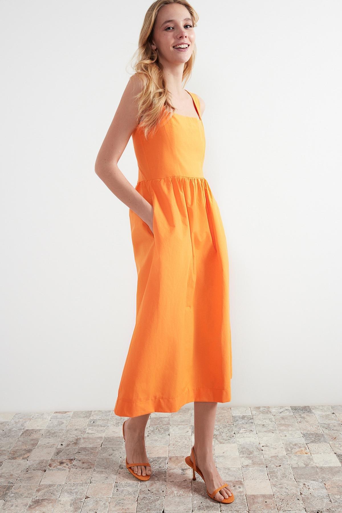 Orange Midi Corset Dress TWOSS24EL00038, , large image number 2
