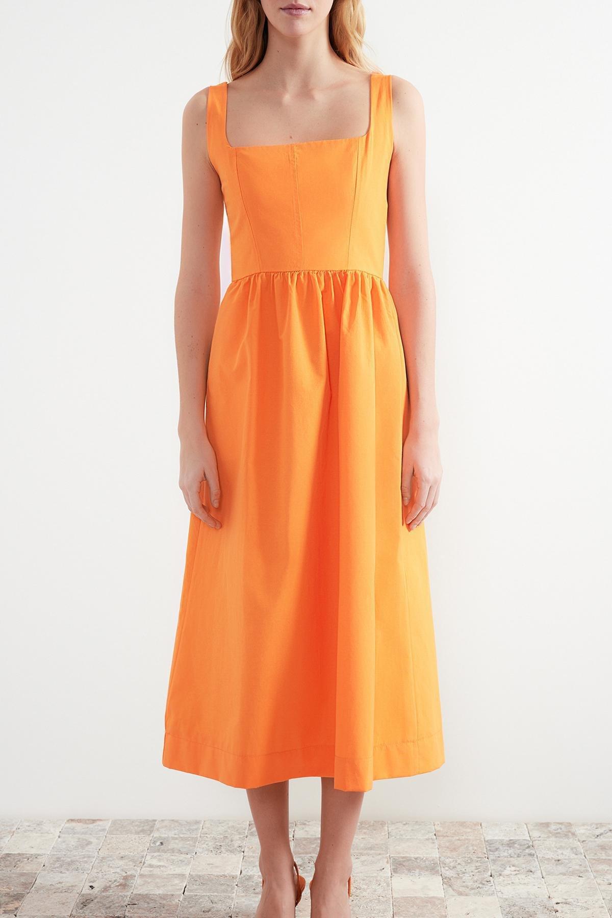 Orange Midi Corset Dress TWOSS24EL00038, , large image number 3