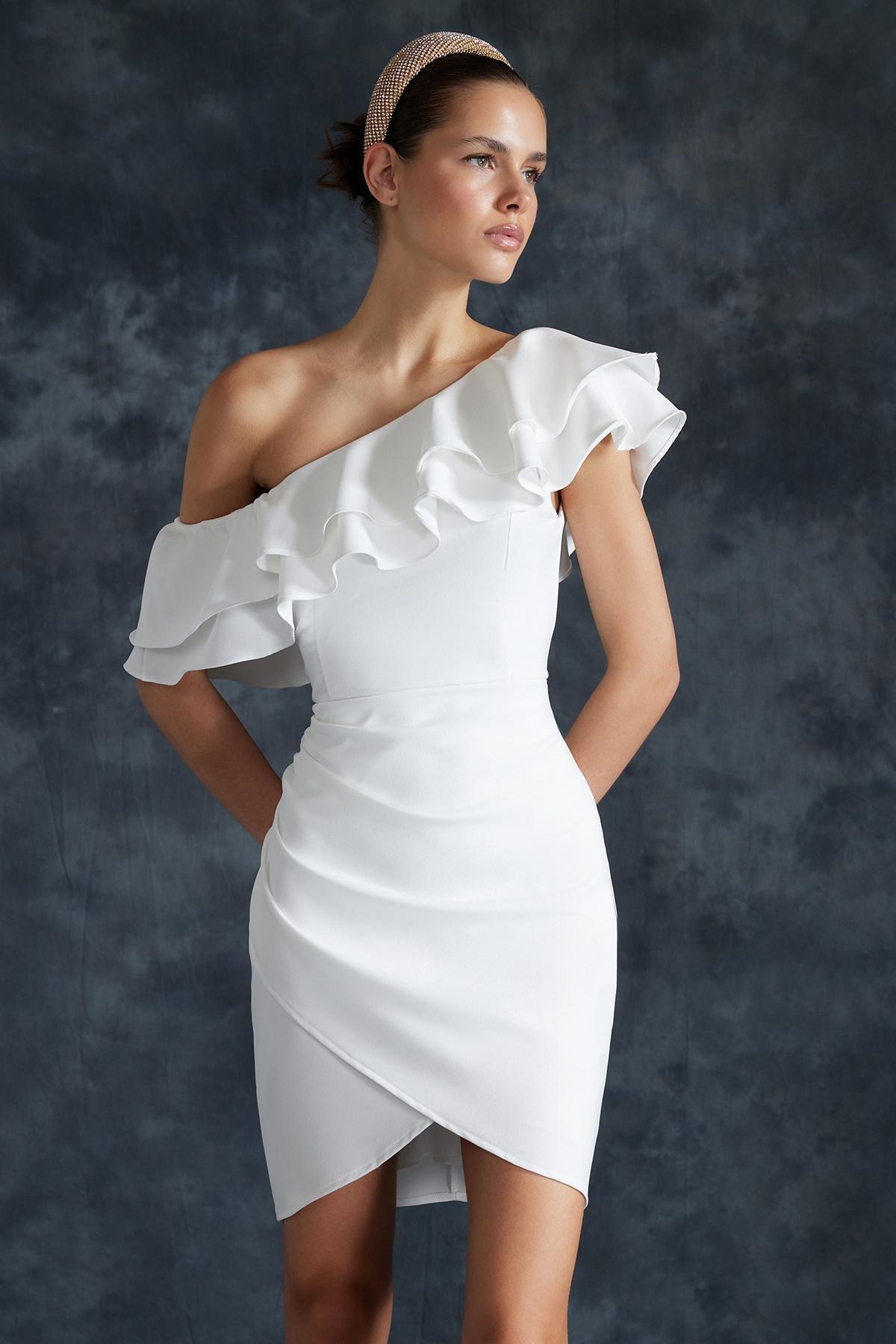 White Flounce Elegant Occasionwear Dress, , large image number 0