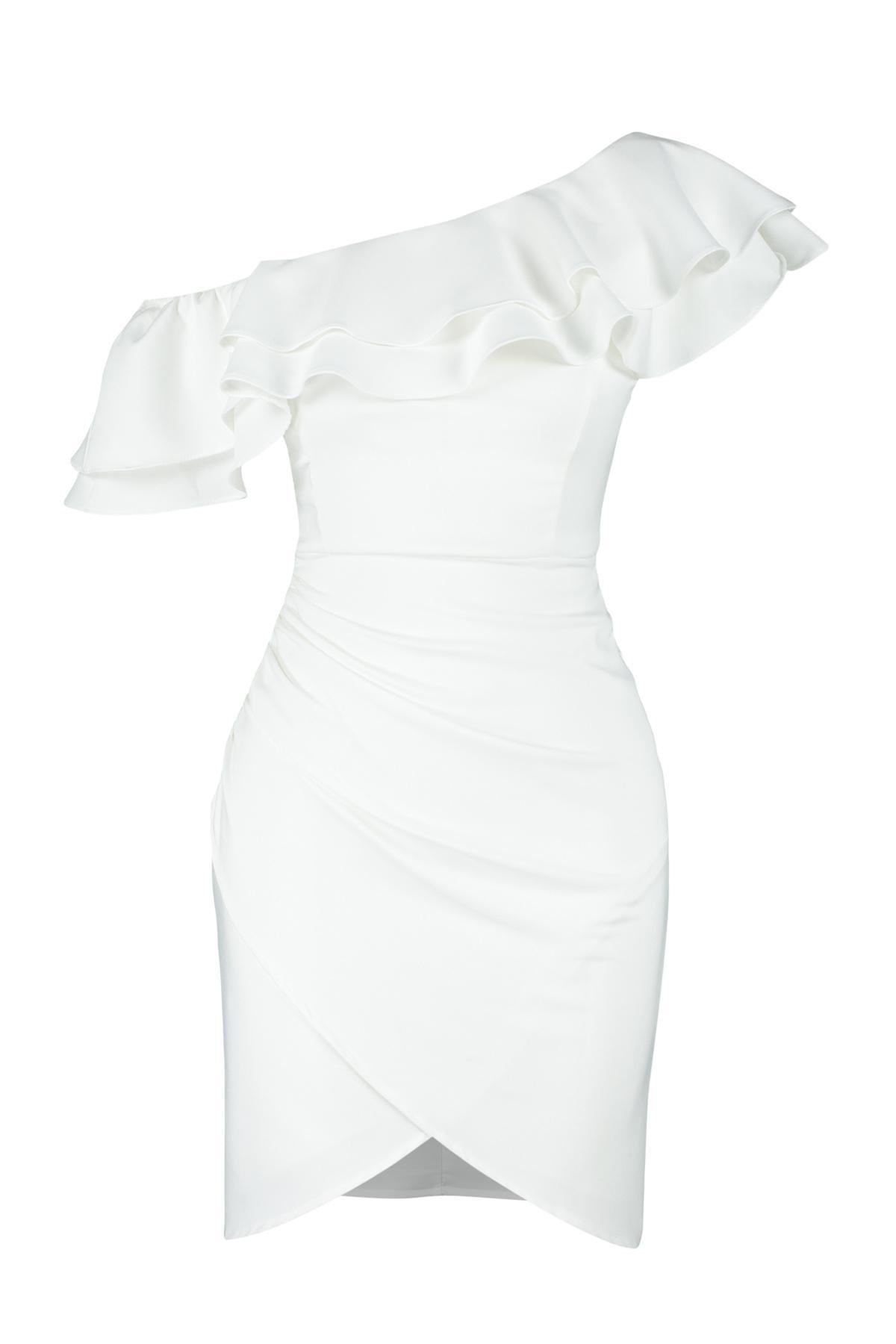 White Flounce Elegant Occasionwear Dress, , large image number 5