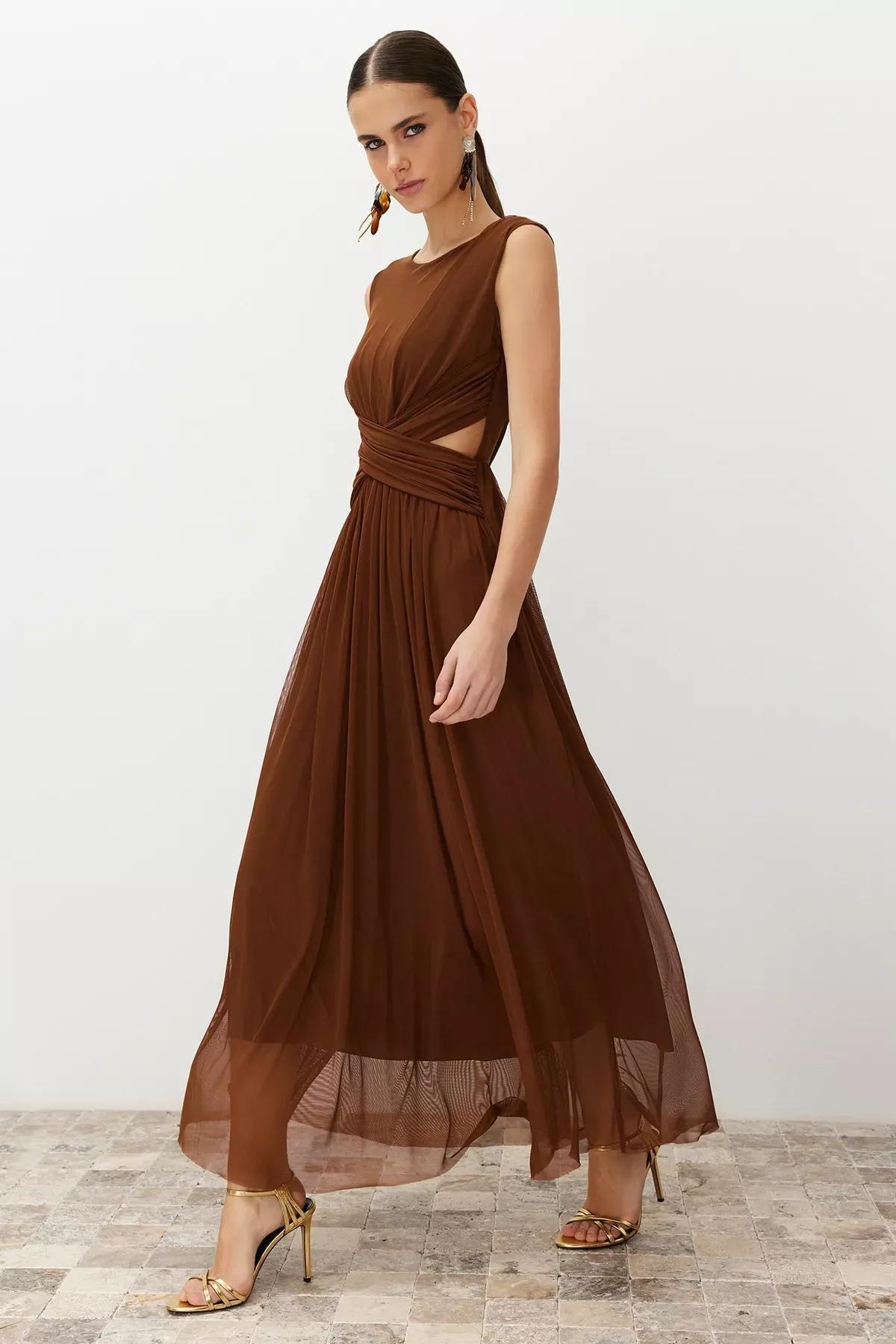 فستان من قماش التول، بني, Brown, large image number 0