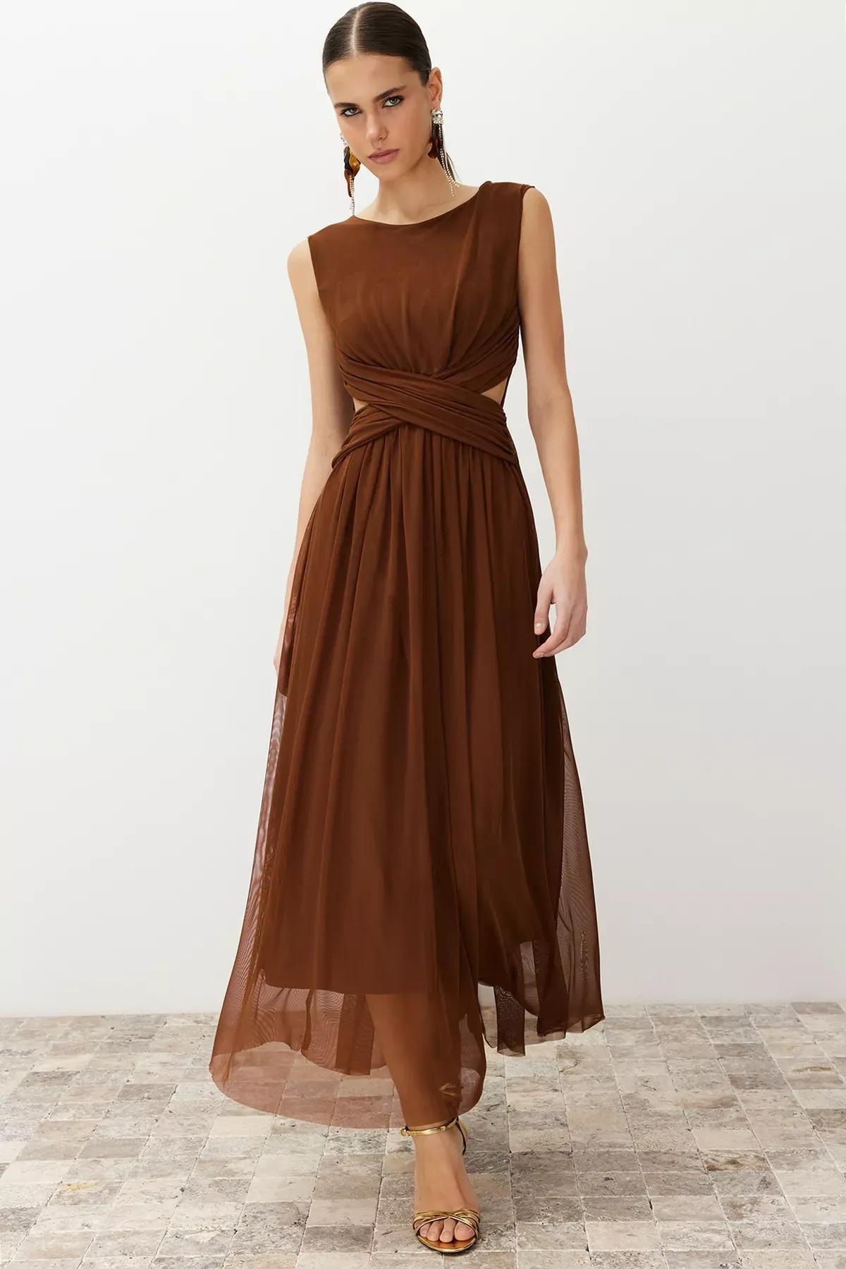فستان من قماش التول، بني, Brown, large image number 1