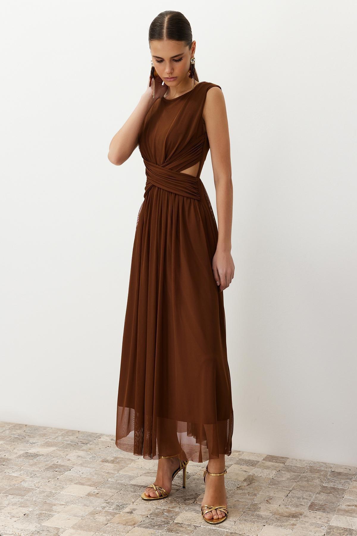 Brown Detailed Knitted Dress, , large image number 2
