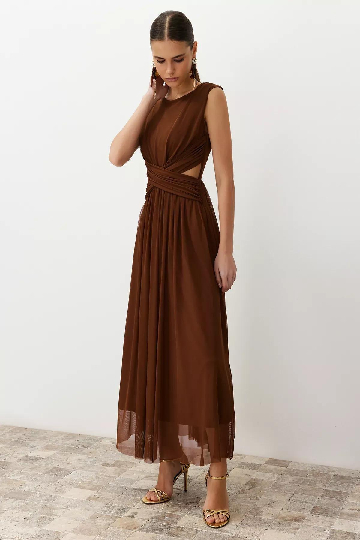 فستان من قماش التول، بني, Brown, large image number 2