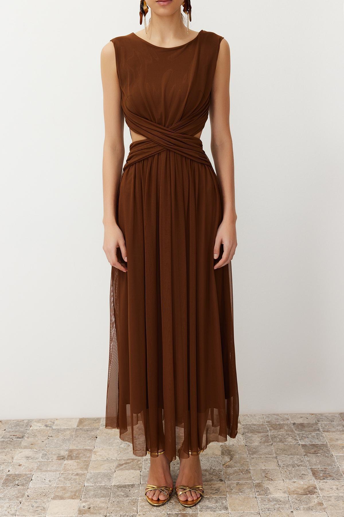 Brown Detailed Knitted Dress, , large image number 3