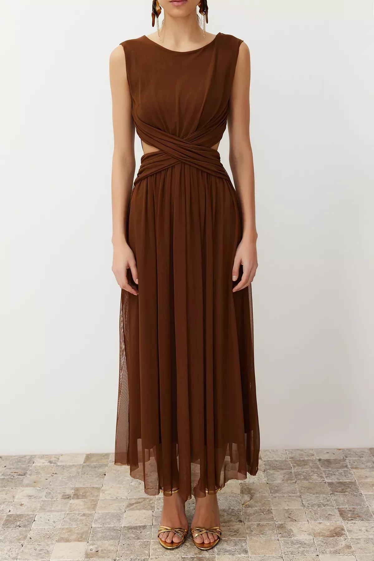فستان من قماش التول، بني, Brown, large image number 3