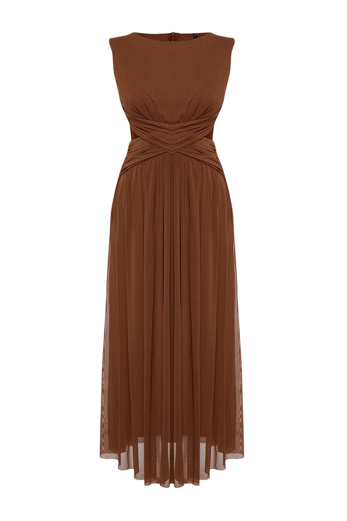 Brown Detailed Knitted Dress, , large image number 5