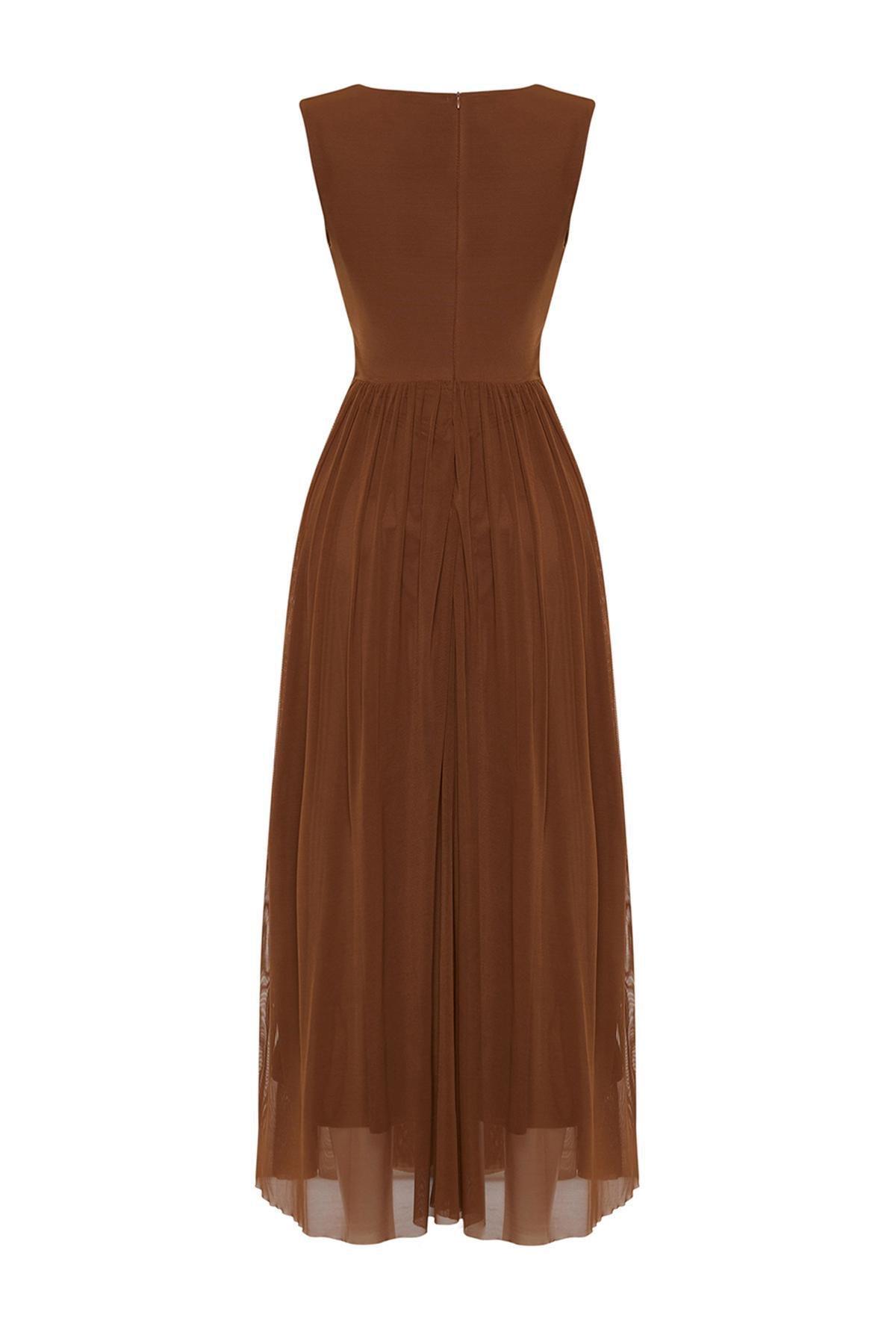 Brown Detailed Knitted Dress, , large image number 6