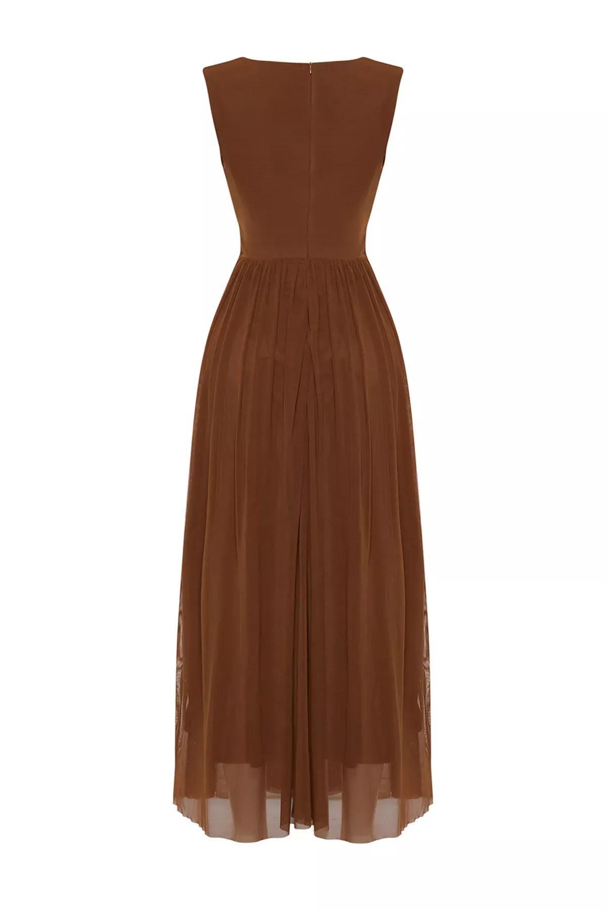 فستان من قماش التول، بني, Brown, large image number 6