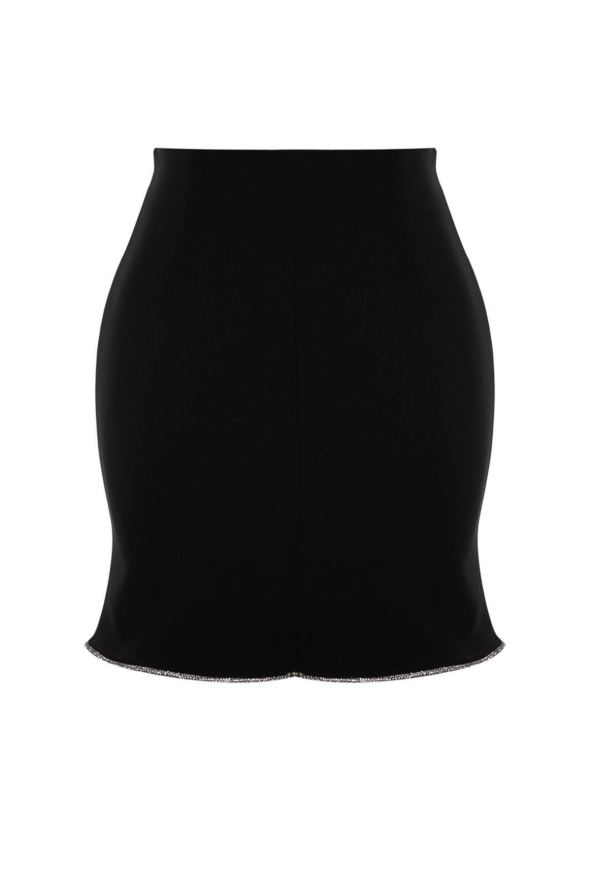 Black Fitted Shiny Stone Skirt, BLACK, large image number 6