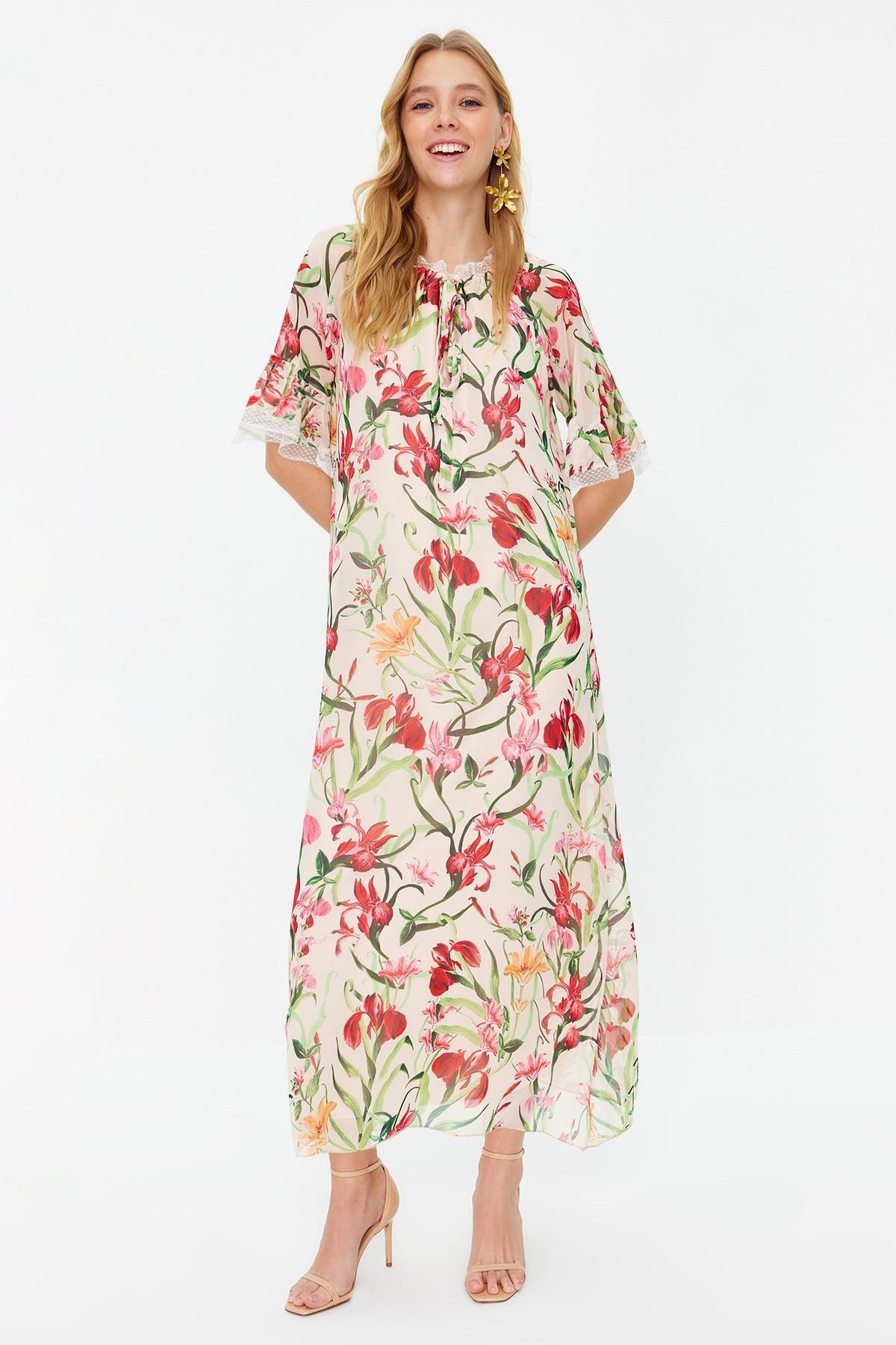 Ecru Floral Chiffon Occasion Wear Dress, , large image number 2