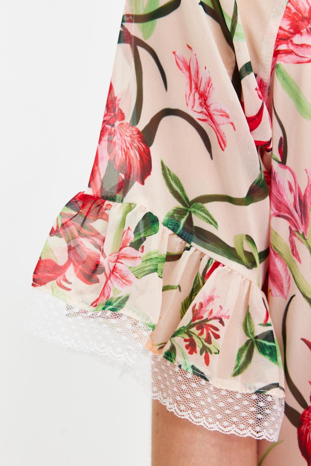 Ecru Floral Chiffon Occasion Wear Dress, , large image number 3