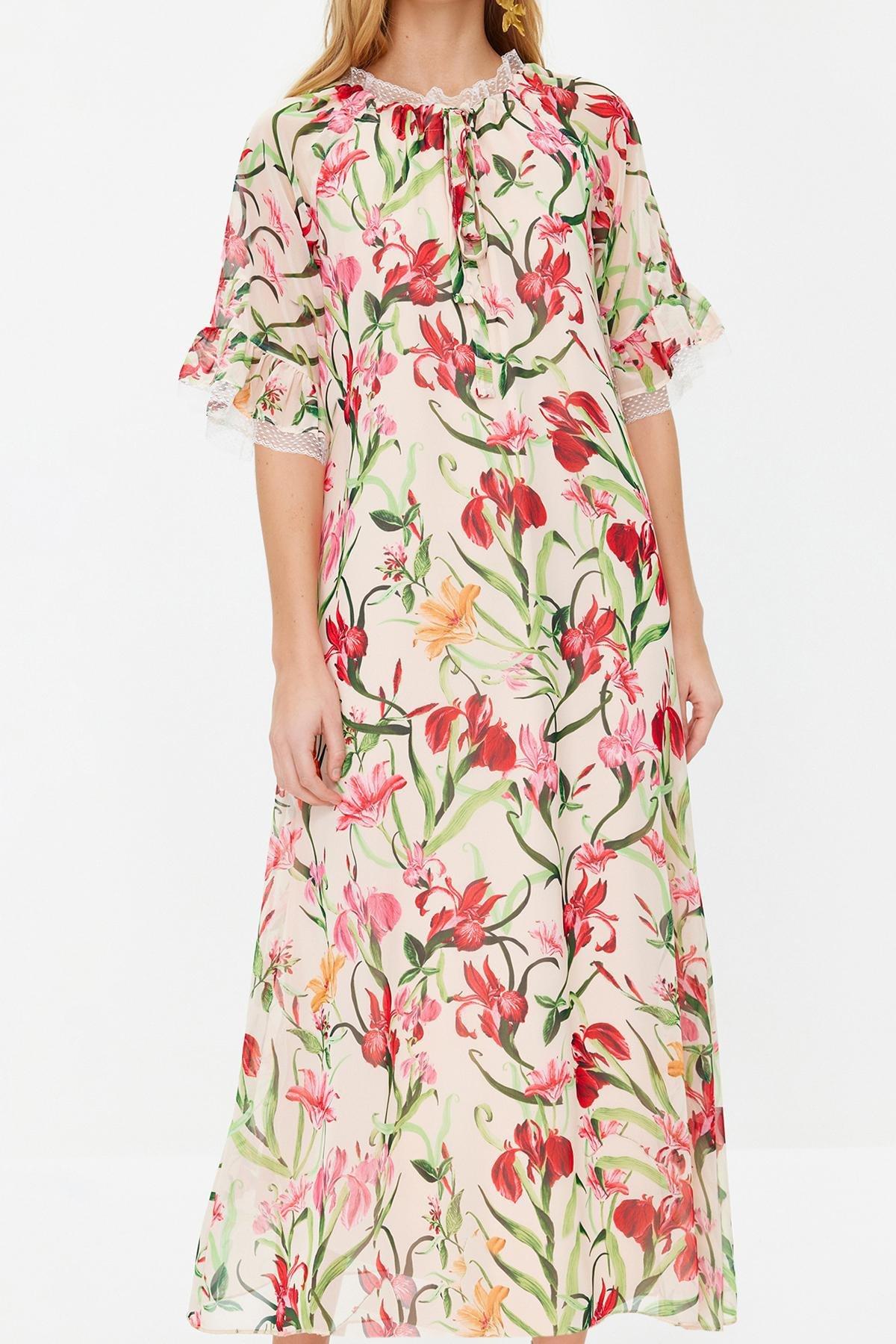 Ecru Floral Chiffon Occasion Wear Dress, , large image number 4