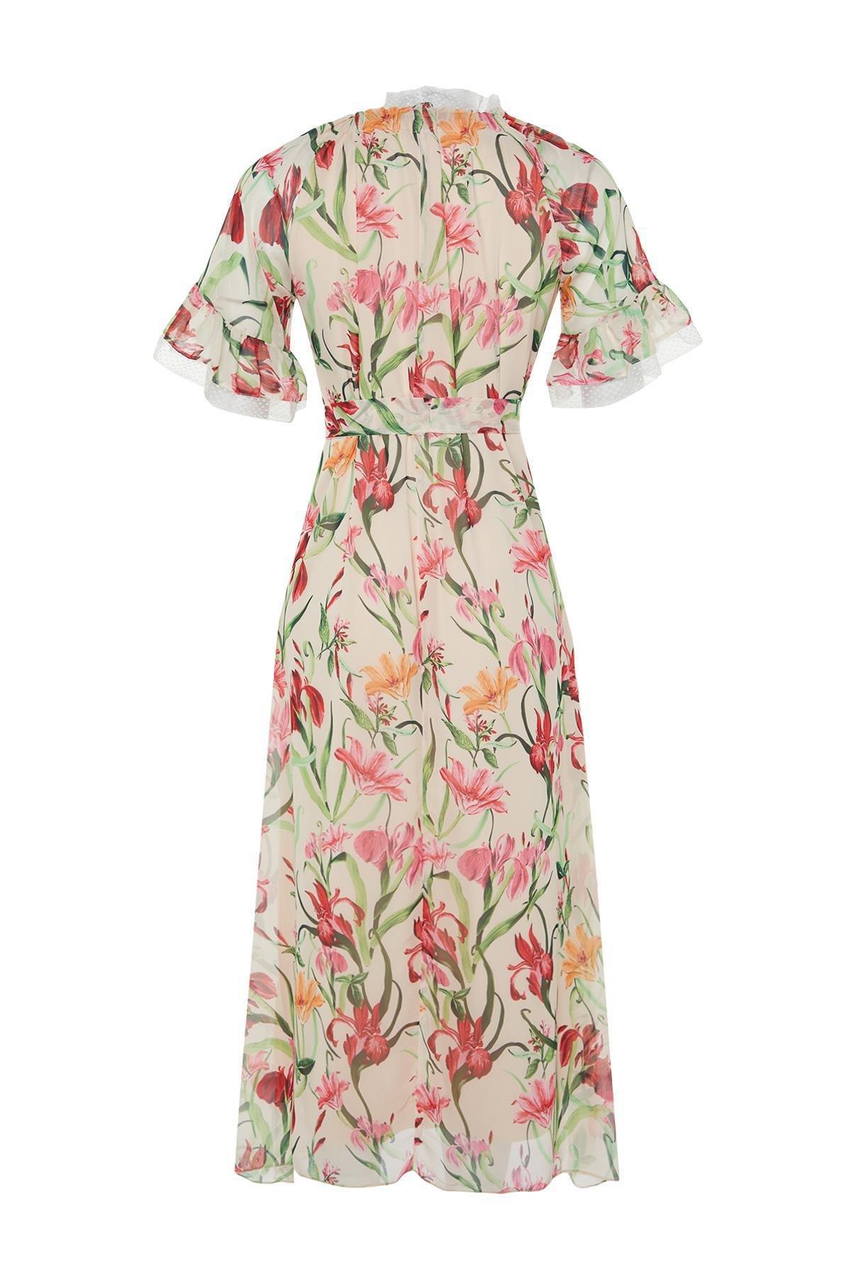 Ecru Floral Chiffon Occasion Wear Dress, , large image number 6