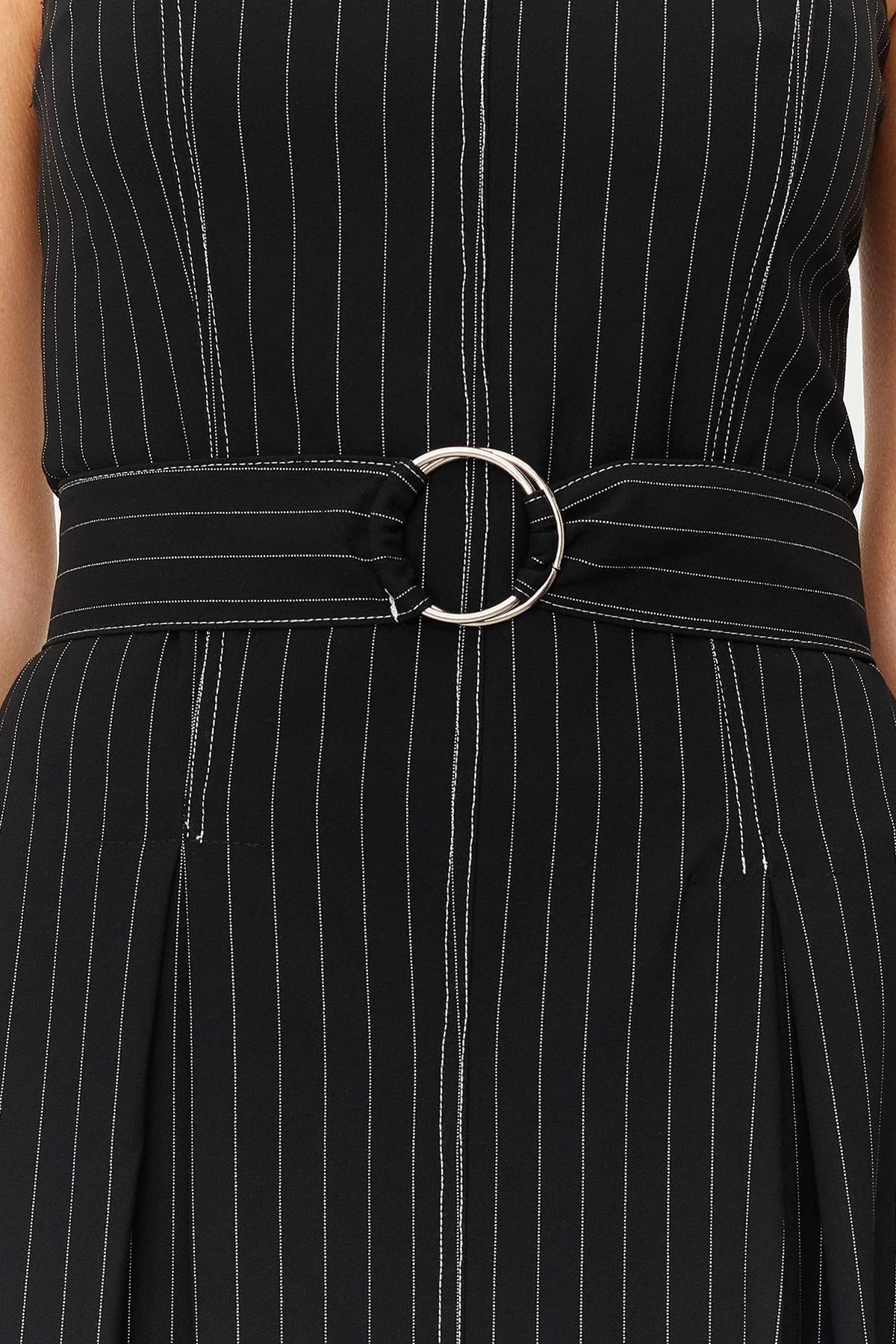 Black Flounce Striped Woven Dress, , large image number 3