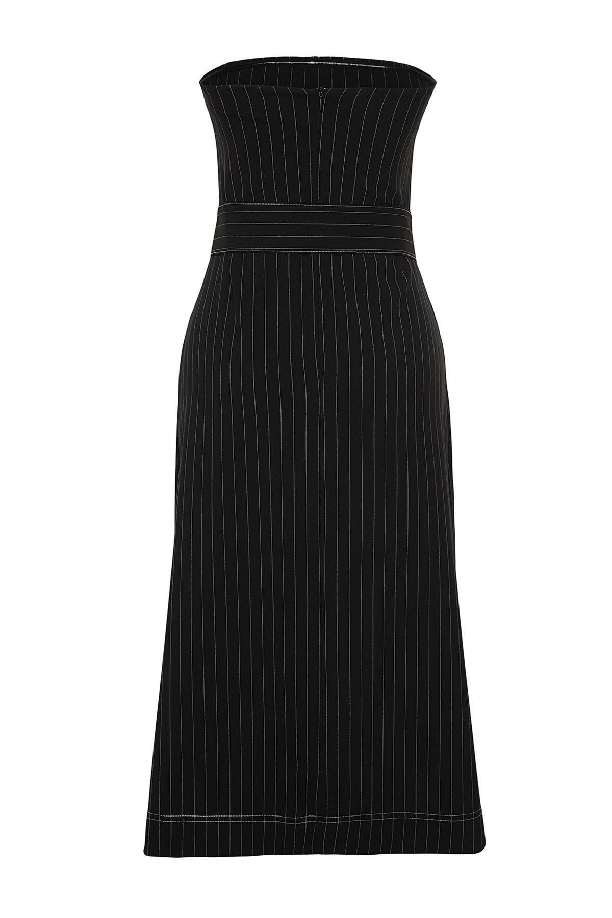 Black Flounce Striped Woven Dress, , large image number 6