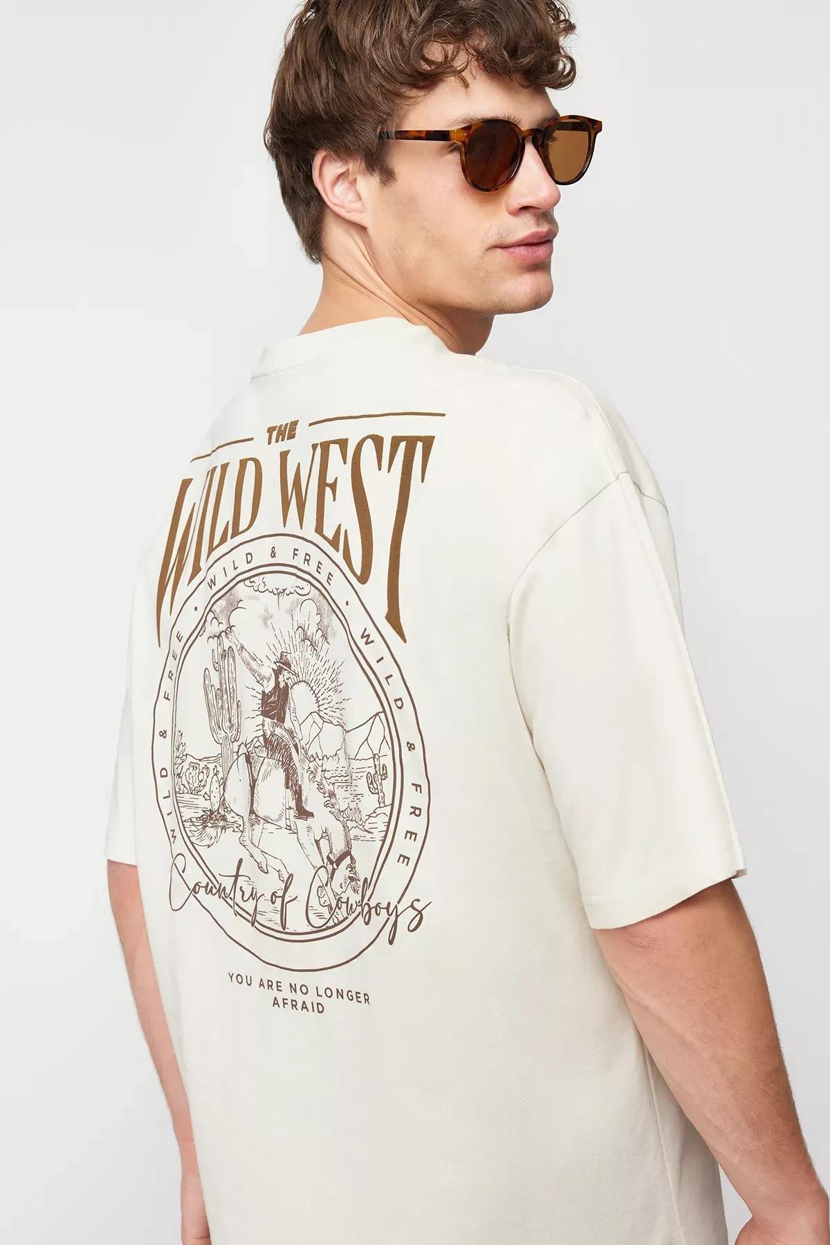 Beige Oversize Back Printed T-Shirt, , large image number 0