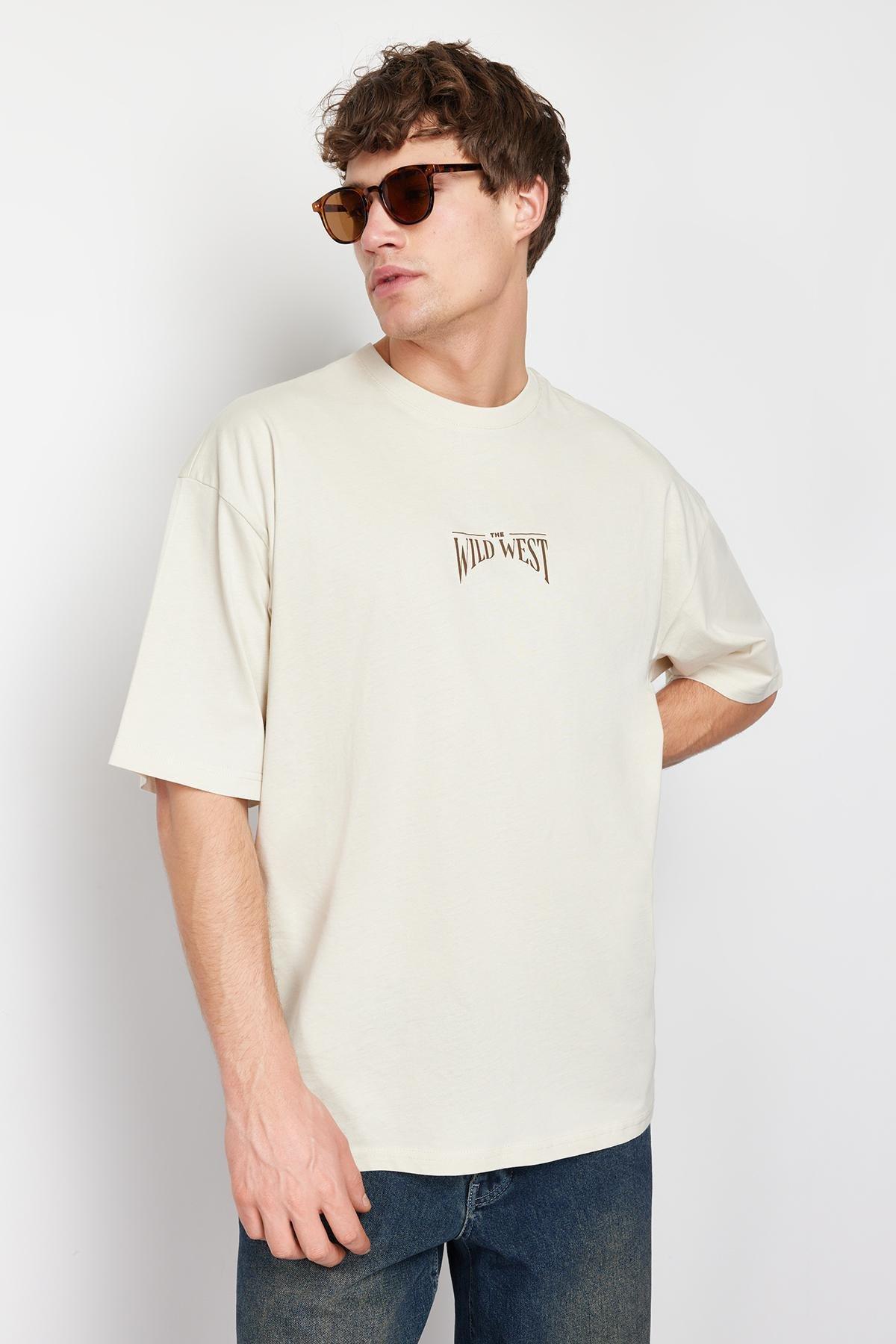 Beige Oversize Back Printed T-Shirt, , large image number 2