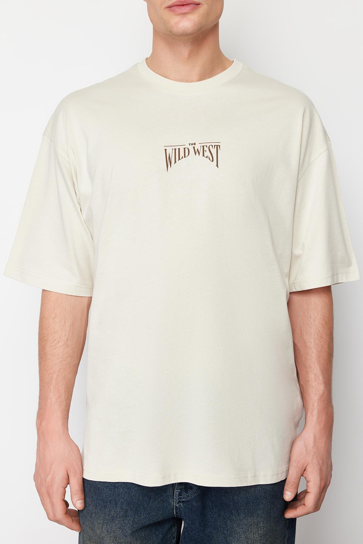 Beige Oversize Back Printed T-Shirt, , large image number 3