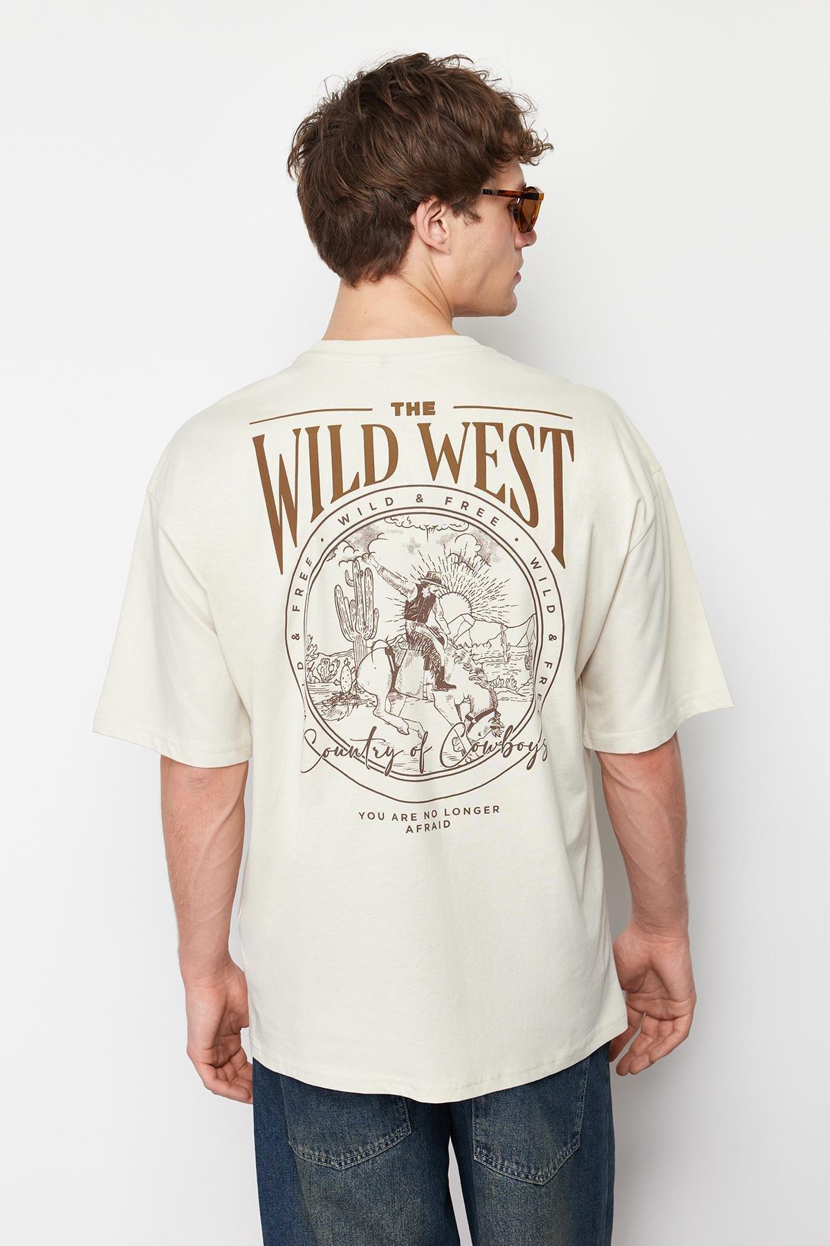 Beige Oversize Back Printed T-Shirt, , large image number 4