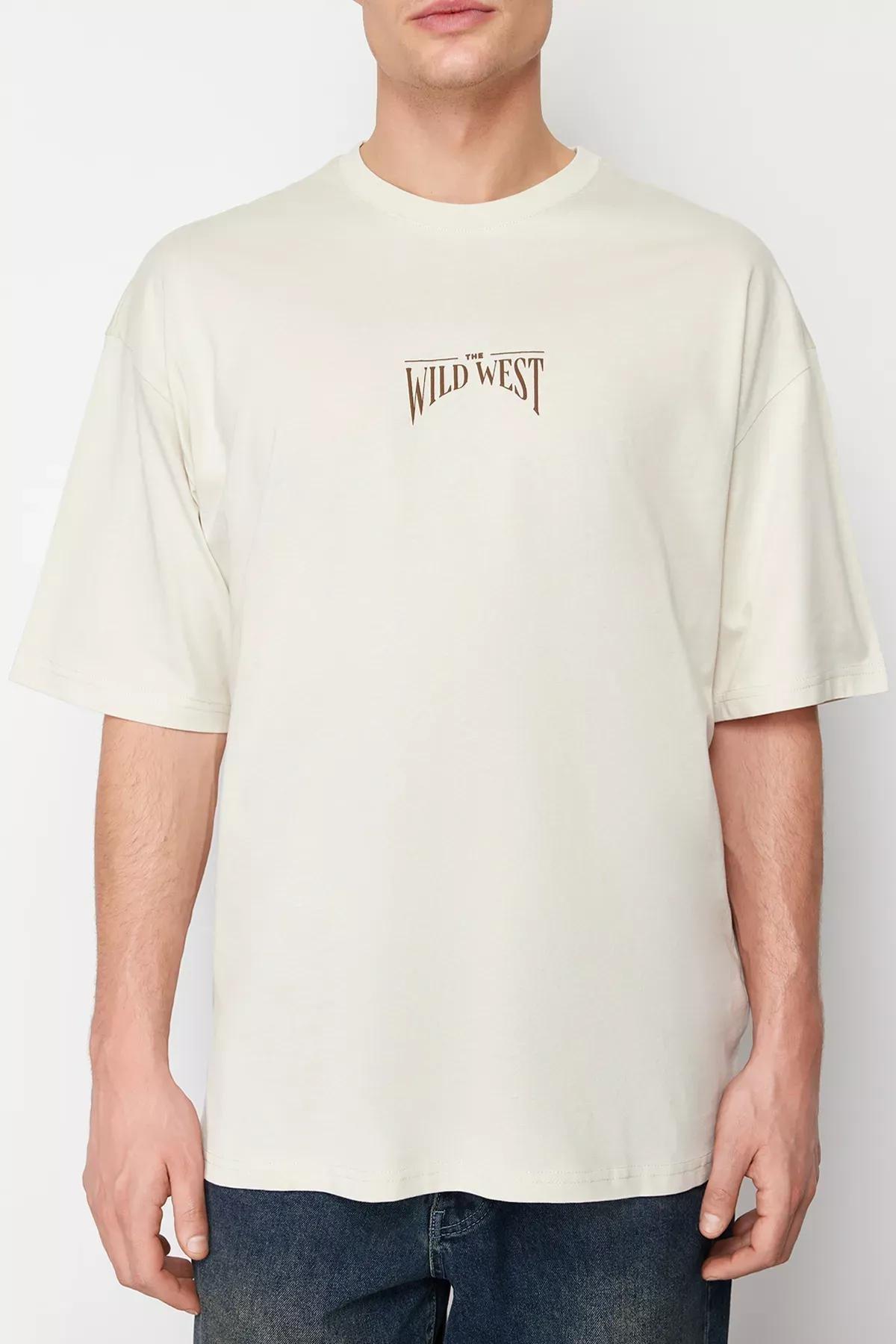 Beige Oversize Back Printed T-Shirt, , large image number 4