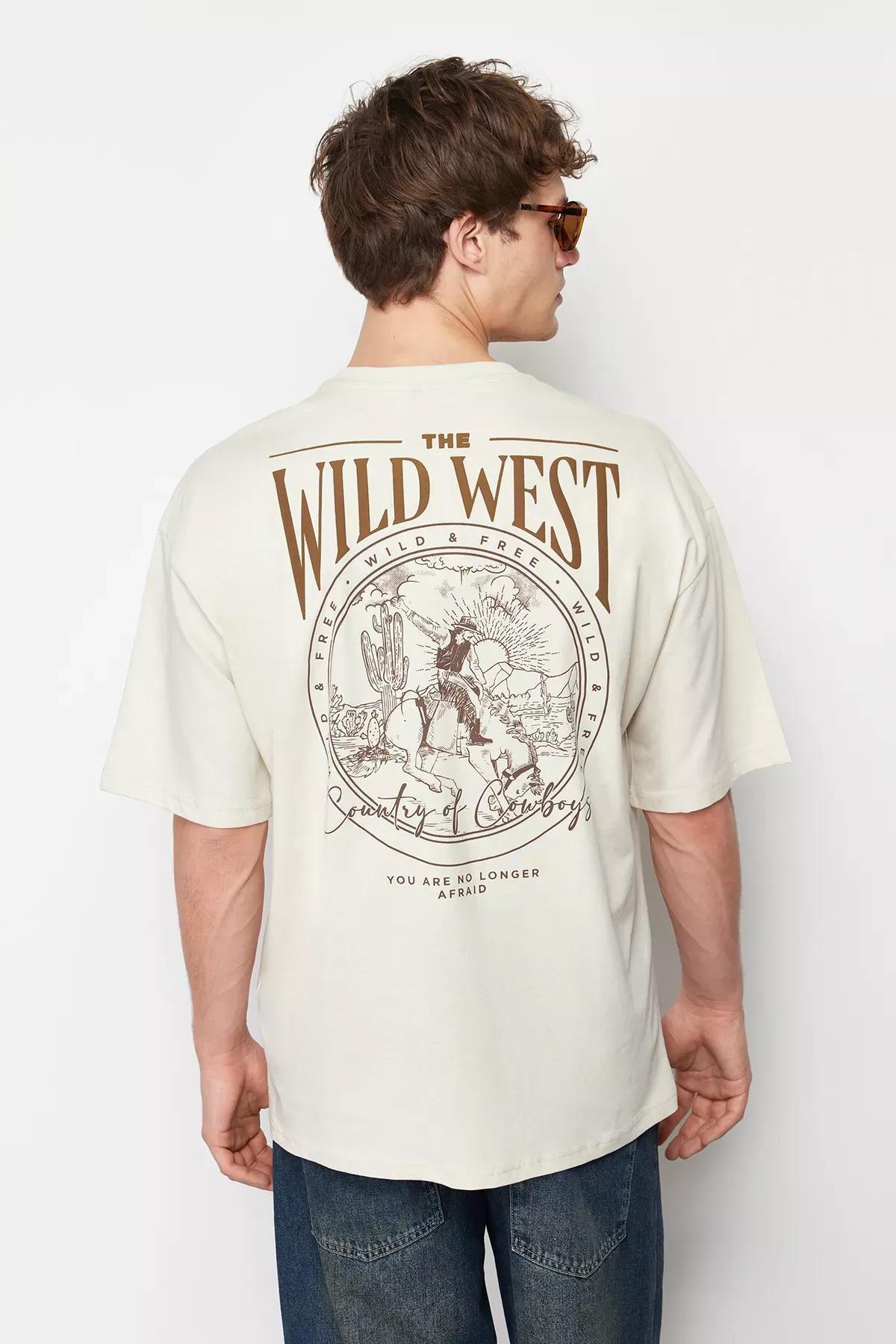 تيشيرت بقصة فضفاضة بطبعة على الظهر، بيج, STONE, large image number 5