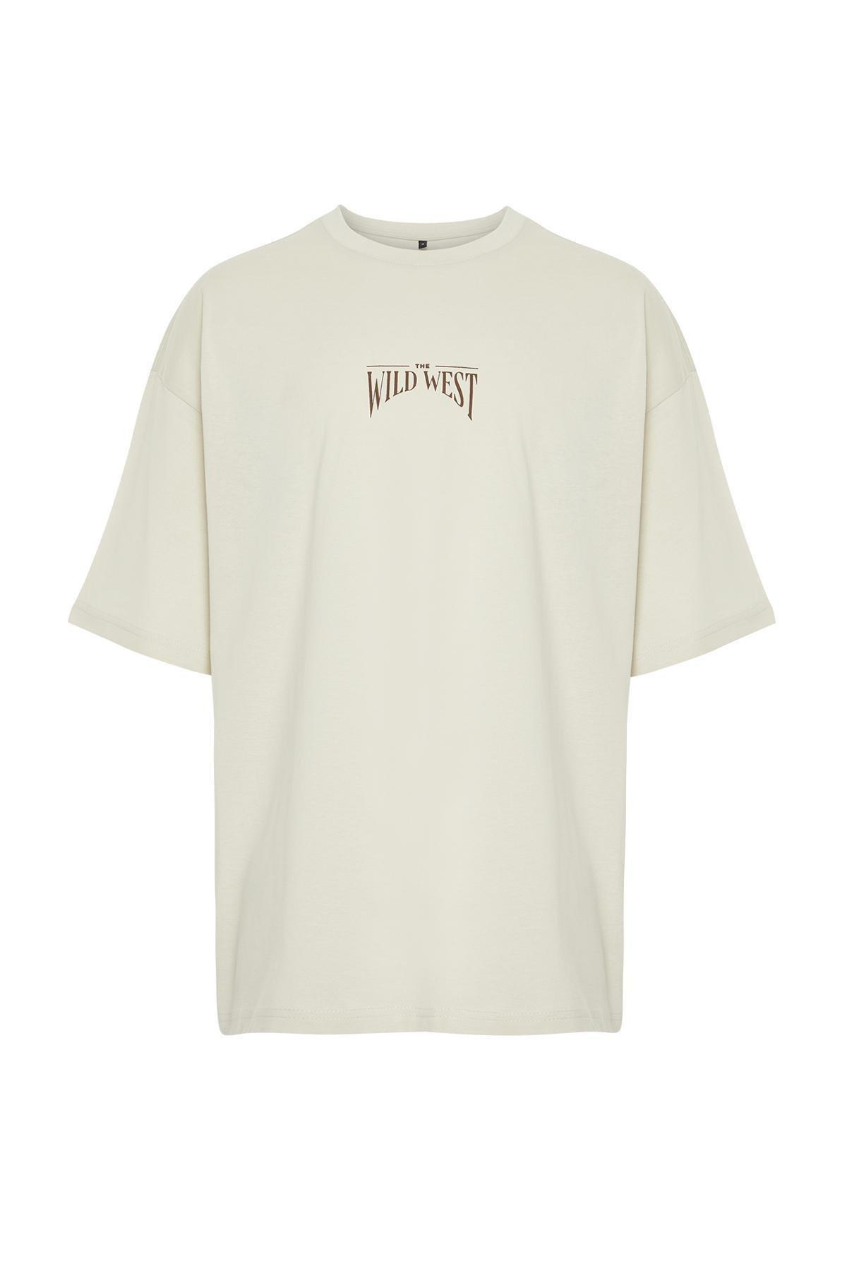 Beige Oversize Back Printed T-Shirt, , large image number 6