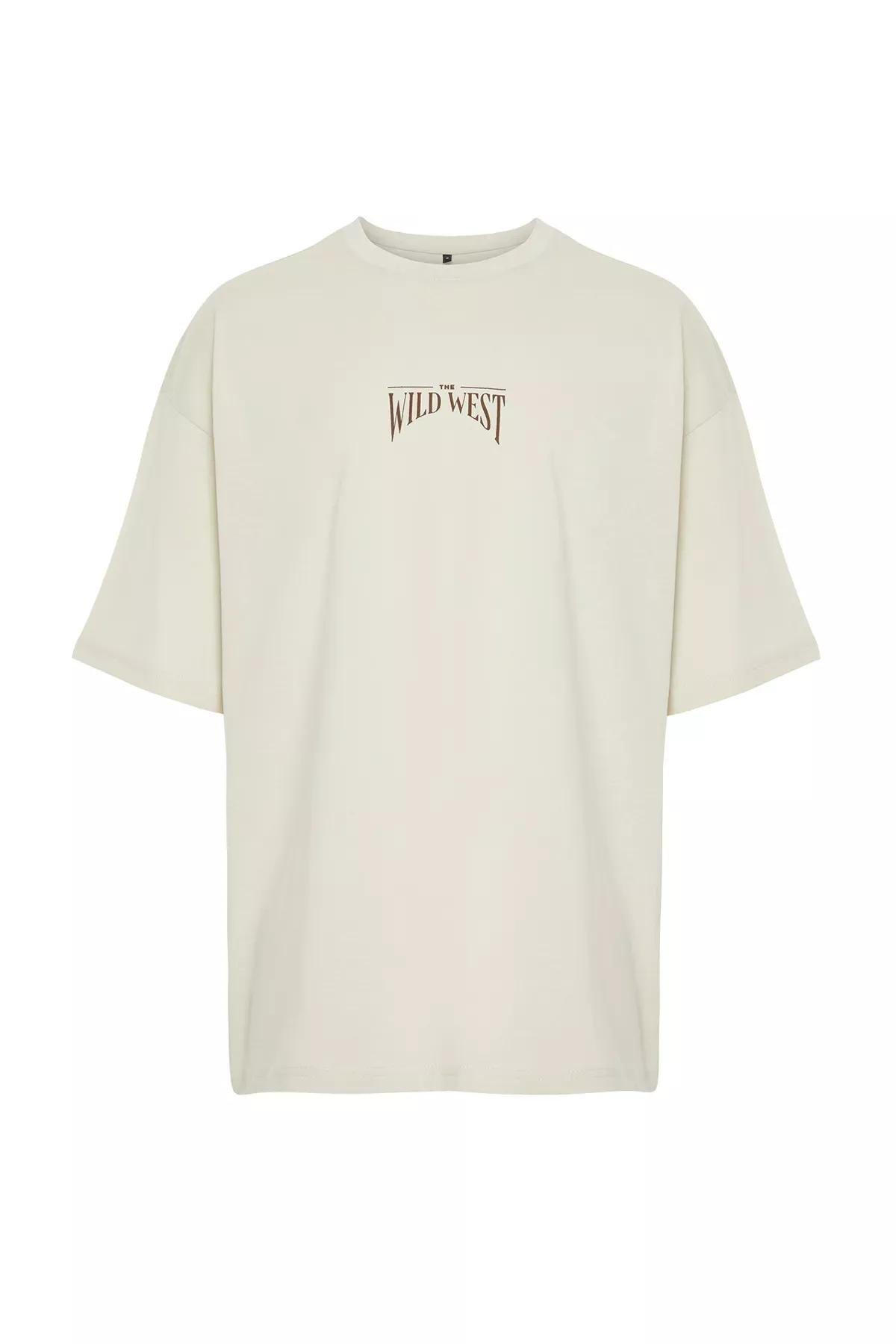 تيشيرت بقصة فضفاضة بطبعة على الظهر، بيج, STONE, large image number 7