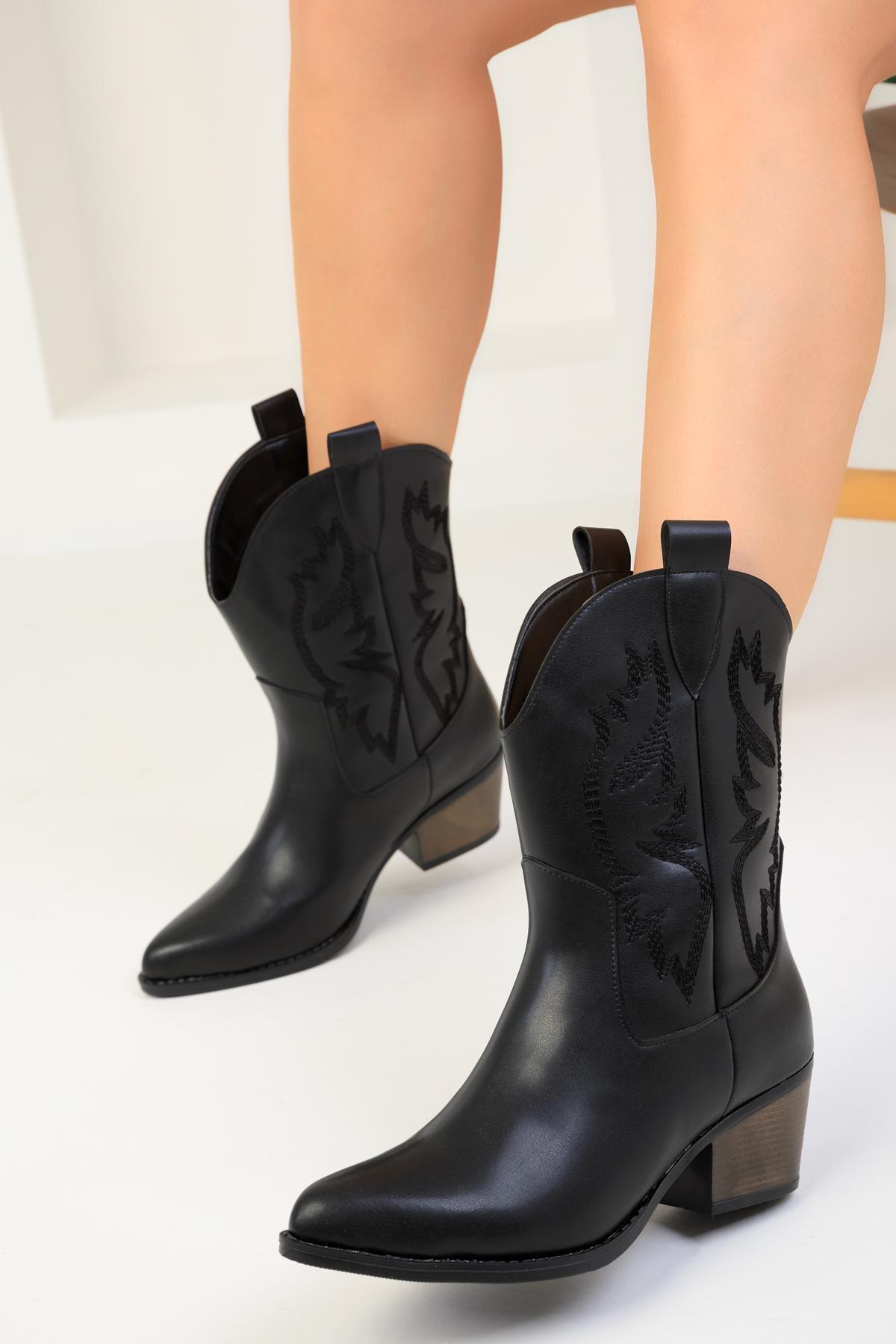 Black Embroidered Boots, , large image number 1