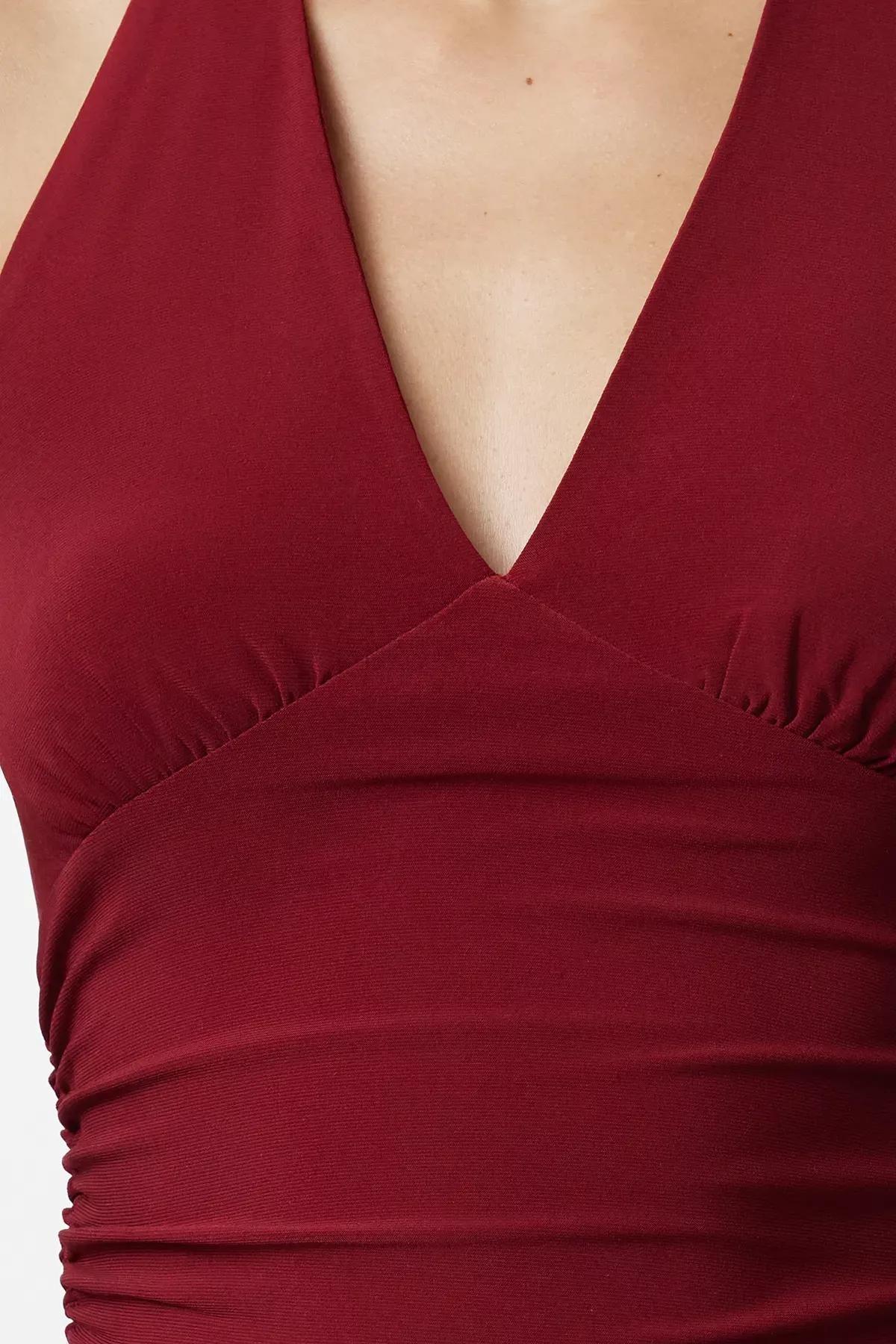 Burgundy Halter Neck Knitted Blouse, Burgundy, large image number 2