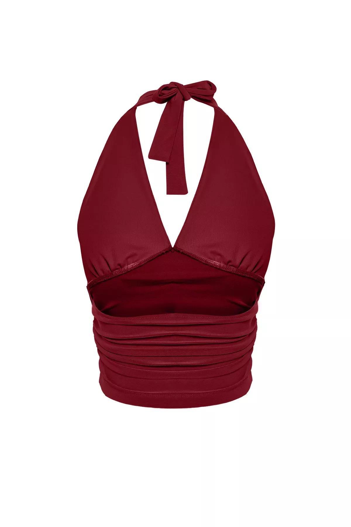 Burgundy Halter Neck Knitted Blouse, Burgundy, large image number 5