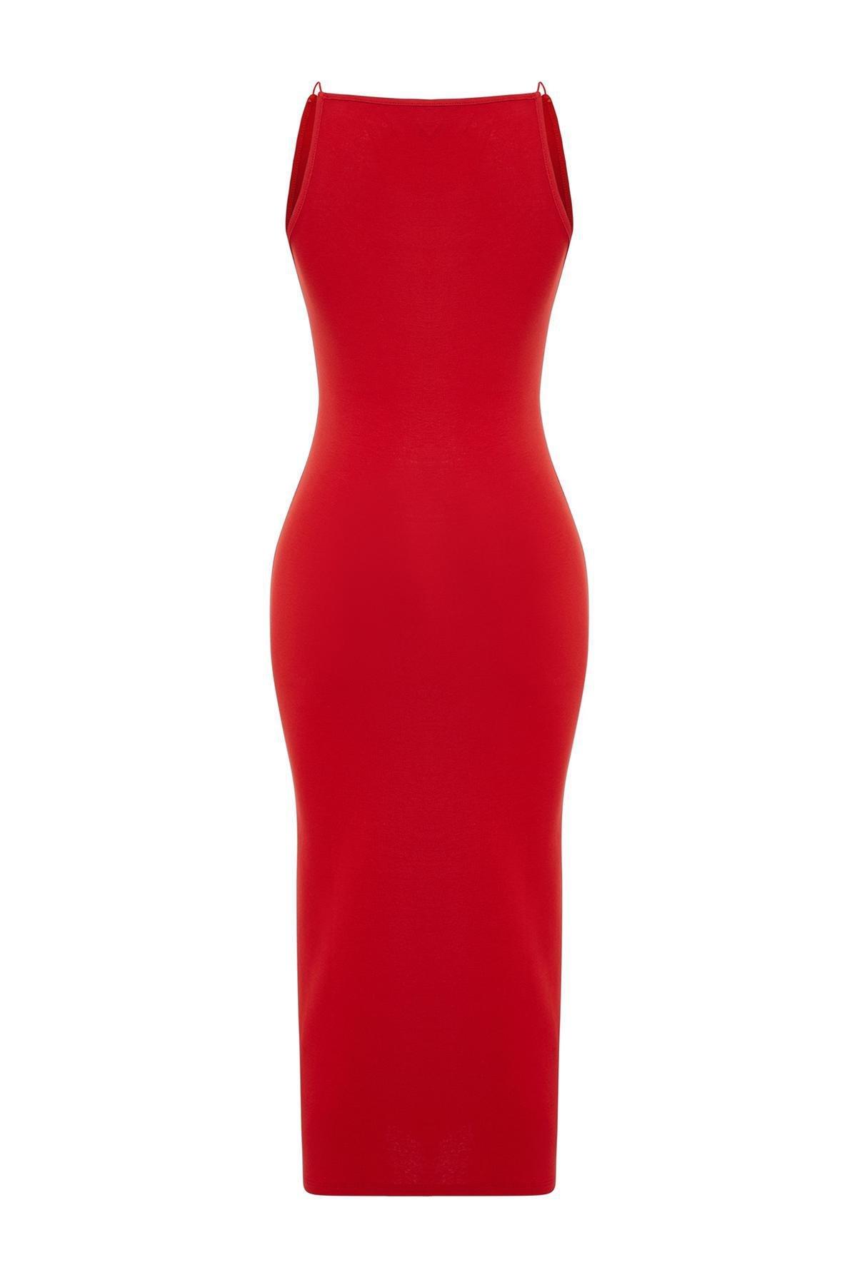 Red Halter Neck Knitted Midi Dress, , large image number 6