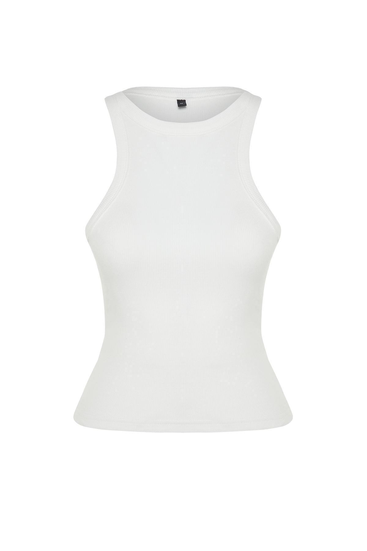 Cream Halter Neck Ribbed Knitted Undershirt, , large image number 5